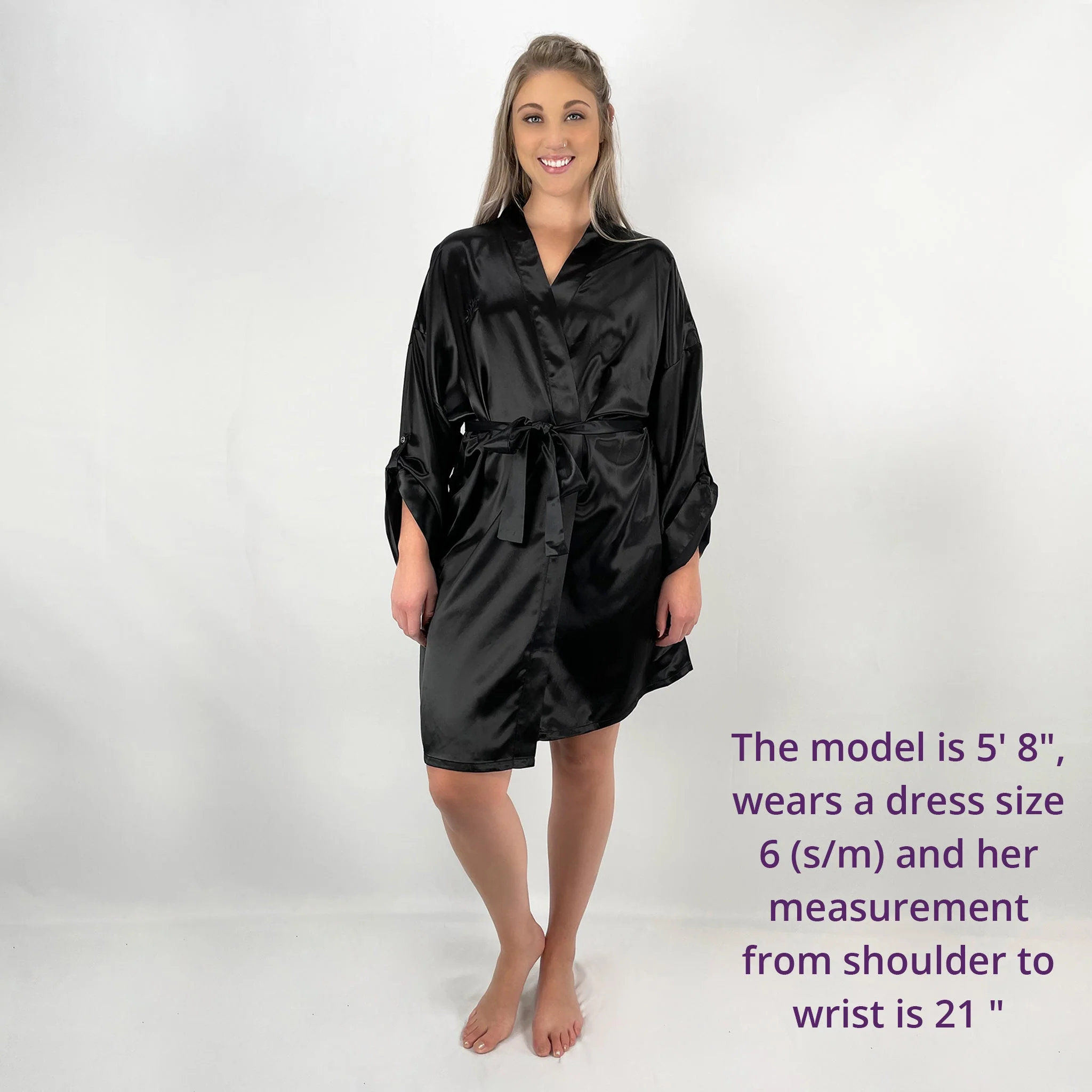100% Pure Silk Robe - Black - Image 13