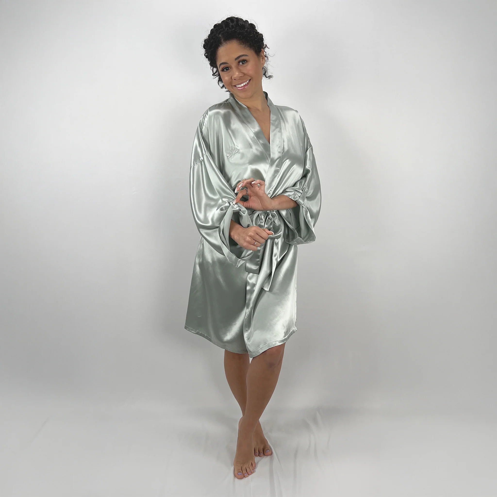 100% Pure Silk Robe - Sage - Image 7