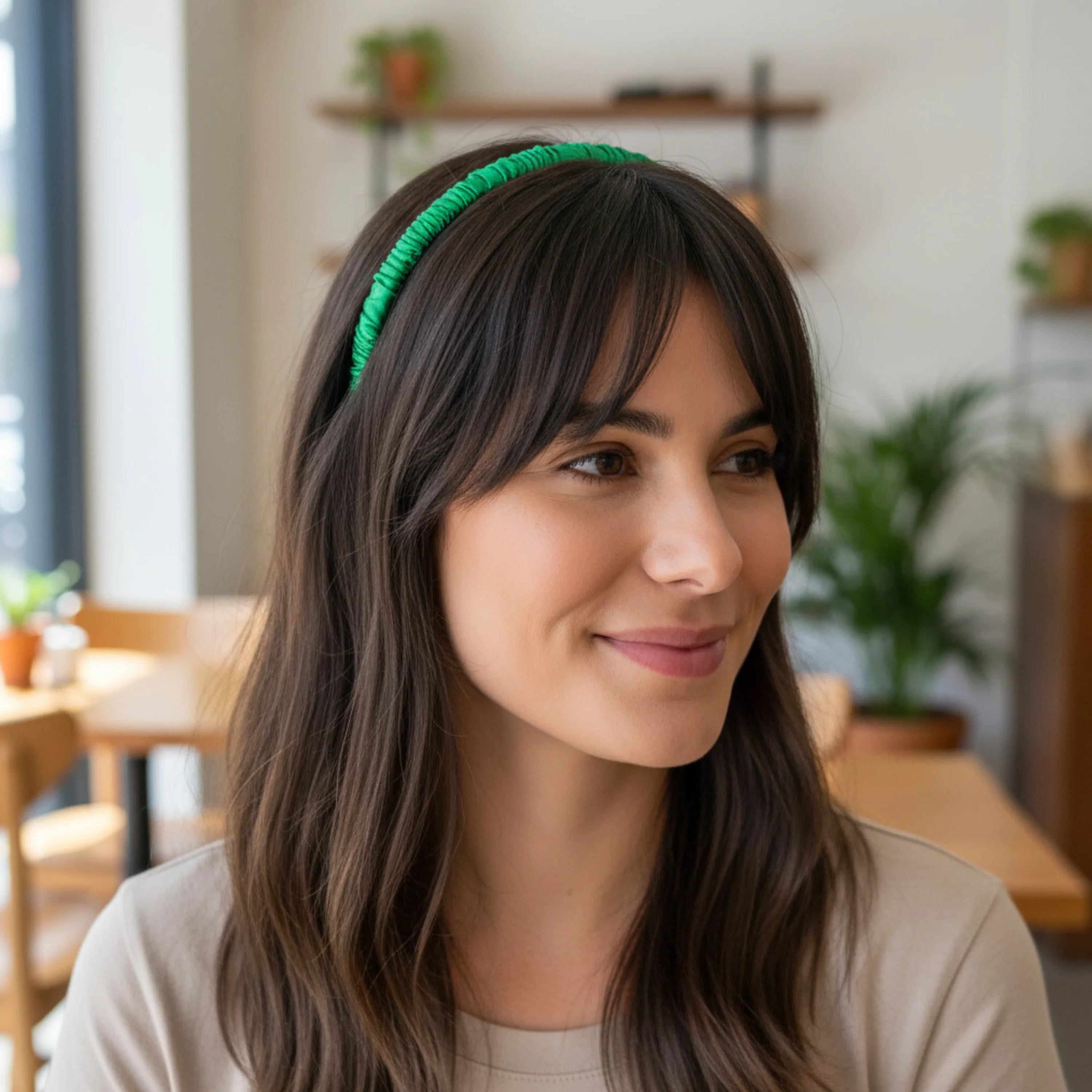 Silk Skinny Scrunched Headband - Emerald Green - Image 5