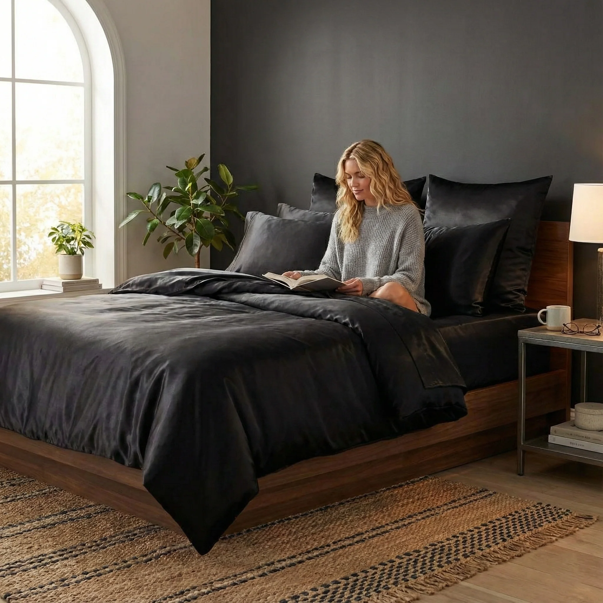 22 Momme Silk Duvet Cover - Black - Image 8