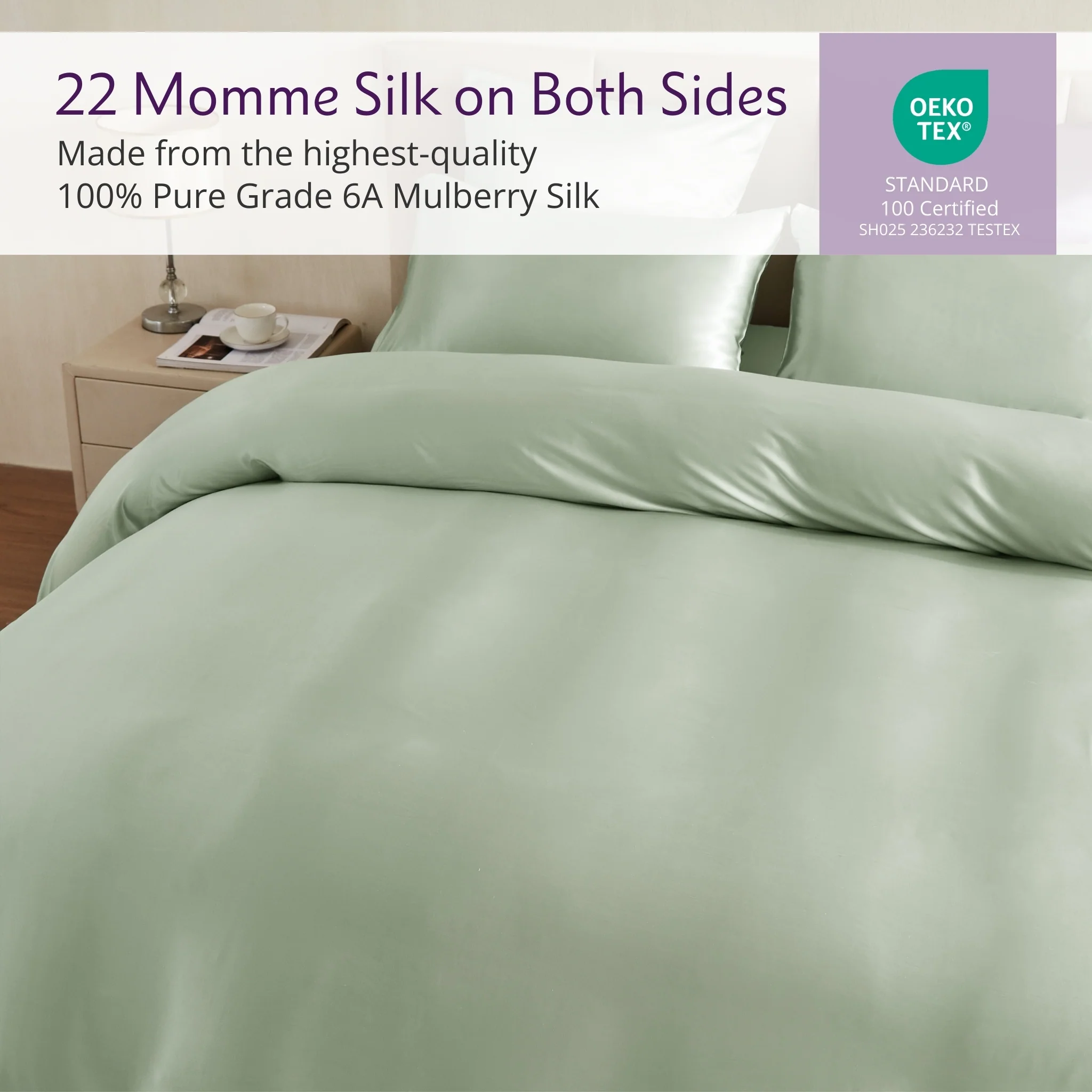 22 Momme Silk Duvet Cover - Sage - Image 3