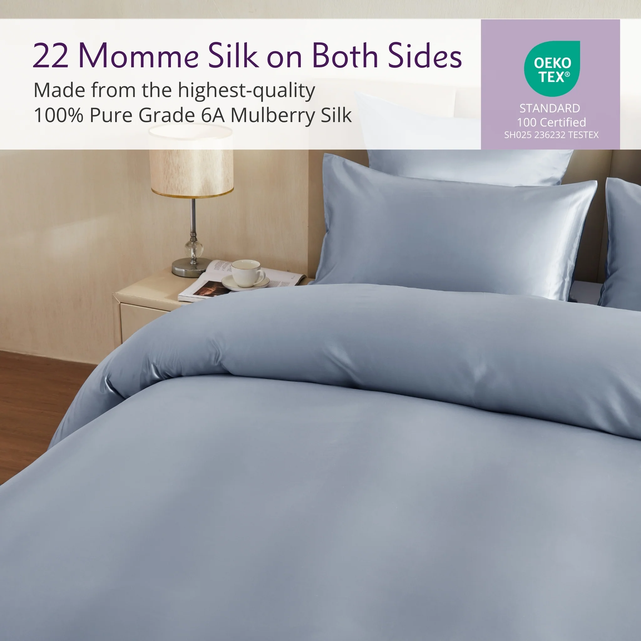 22 Momme Silk Duvet Cover - Steel Blue - Image 3