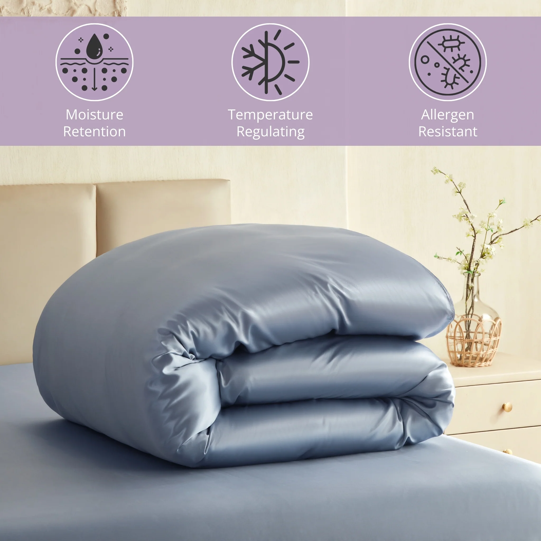 22 Momme Silk Duvet Cover - Steel Blue - Image 4