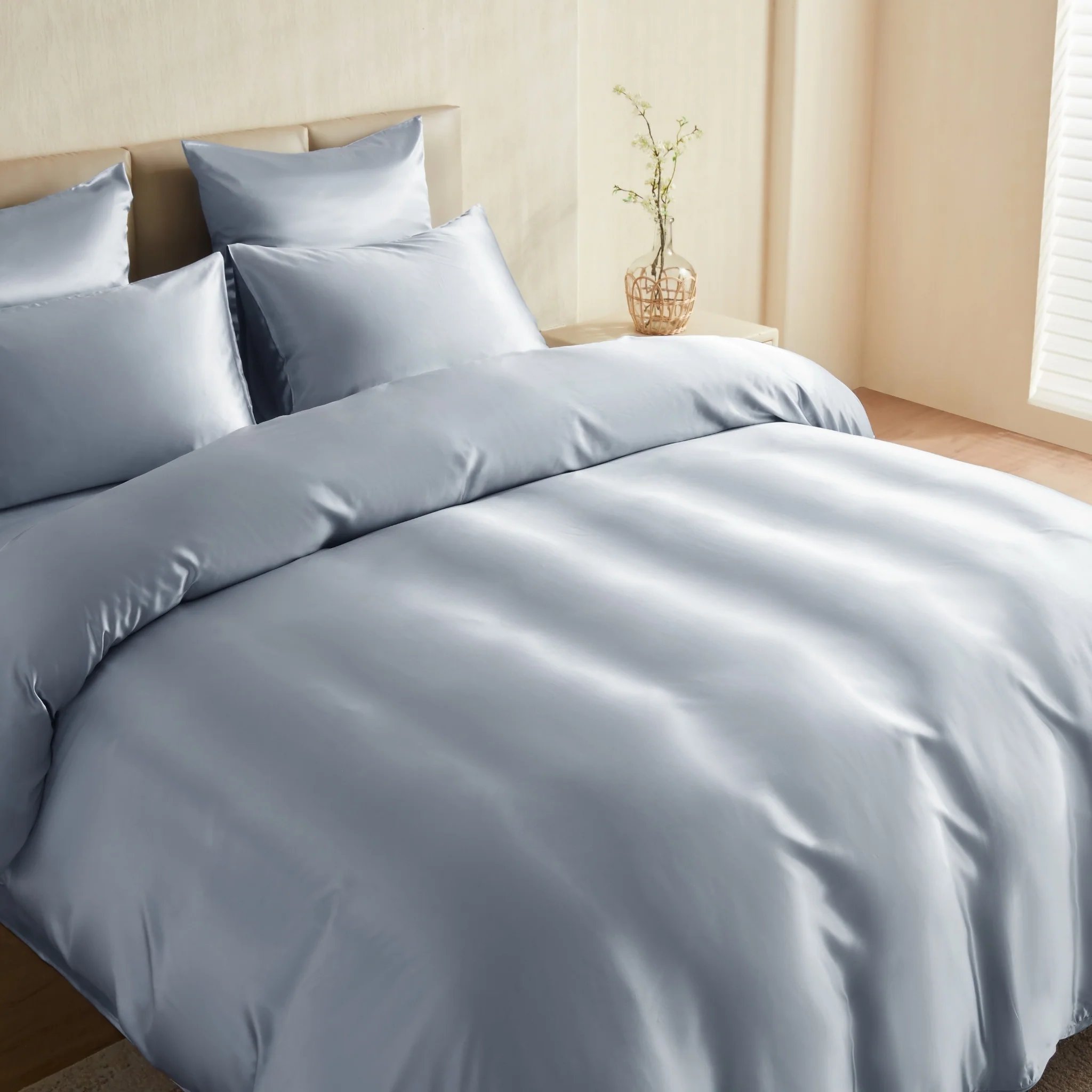 22 Momme Silk Duvet Cover - Steel Blue - Image 8