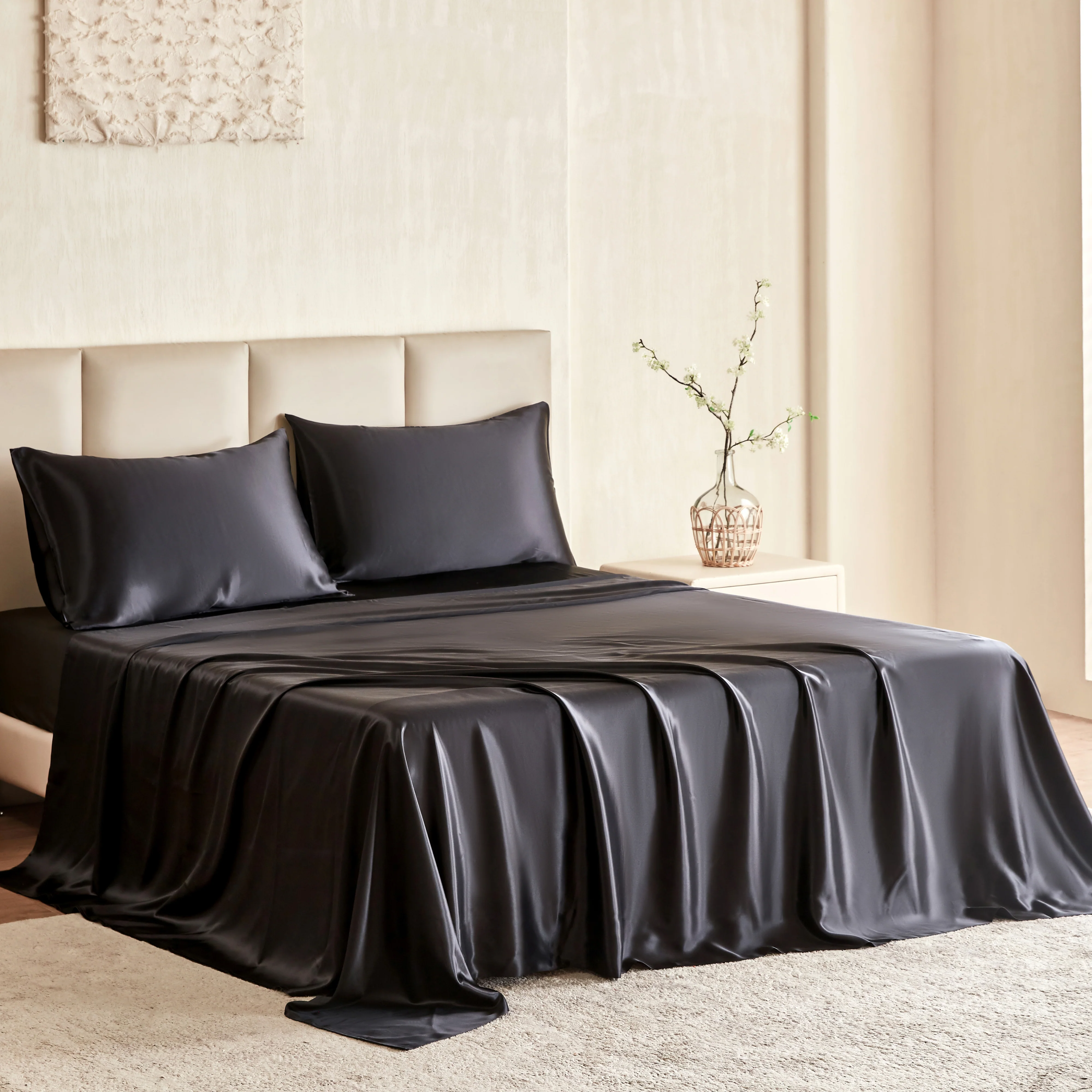 22 Momme Silk Flat Sheet - Black - Image 2