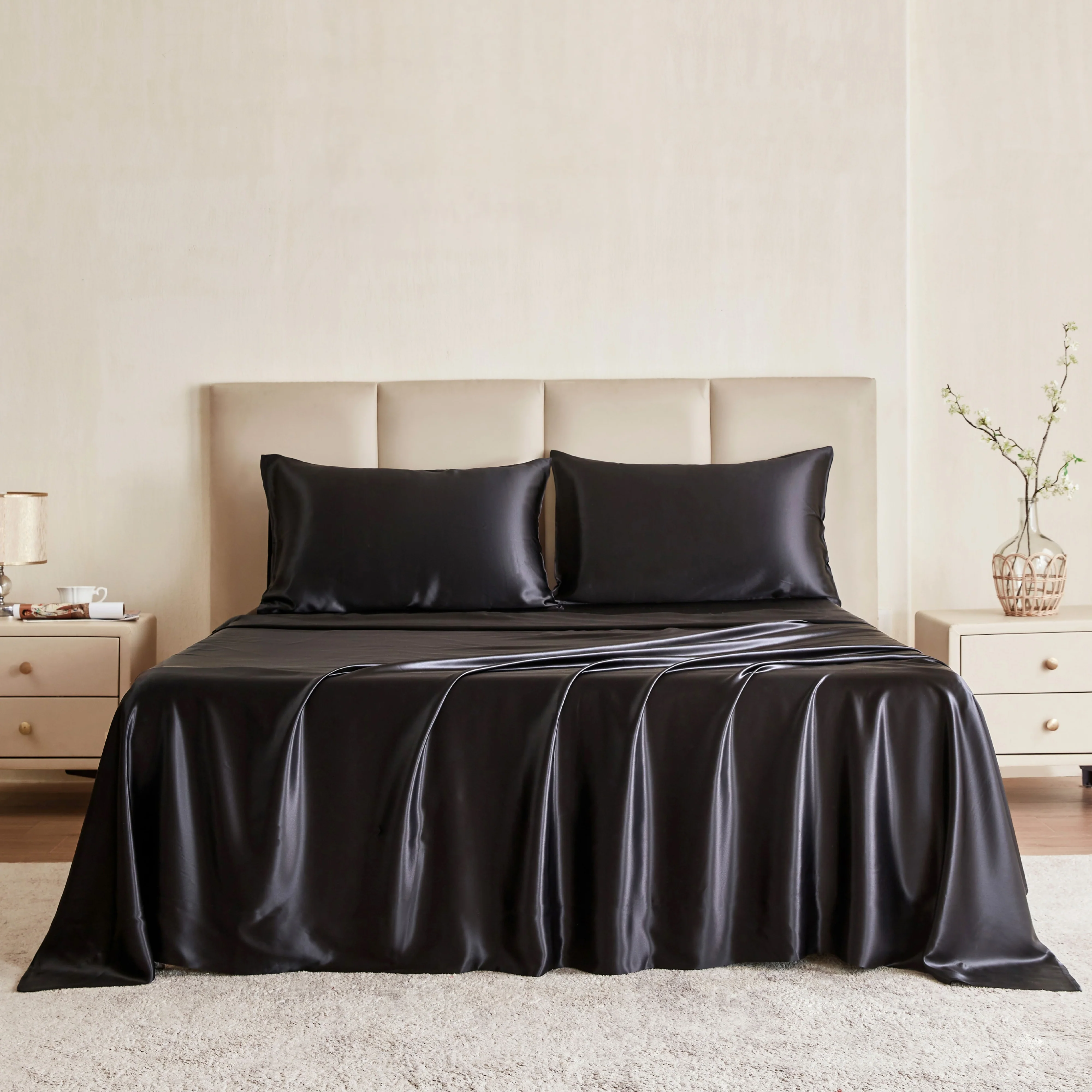 22 Momme Silk Flat Sheet - Black - Image 3
