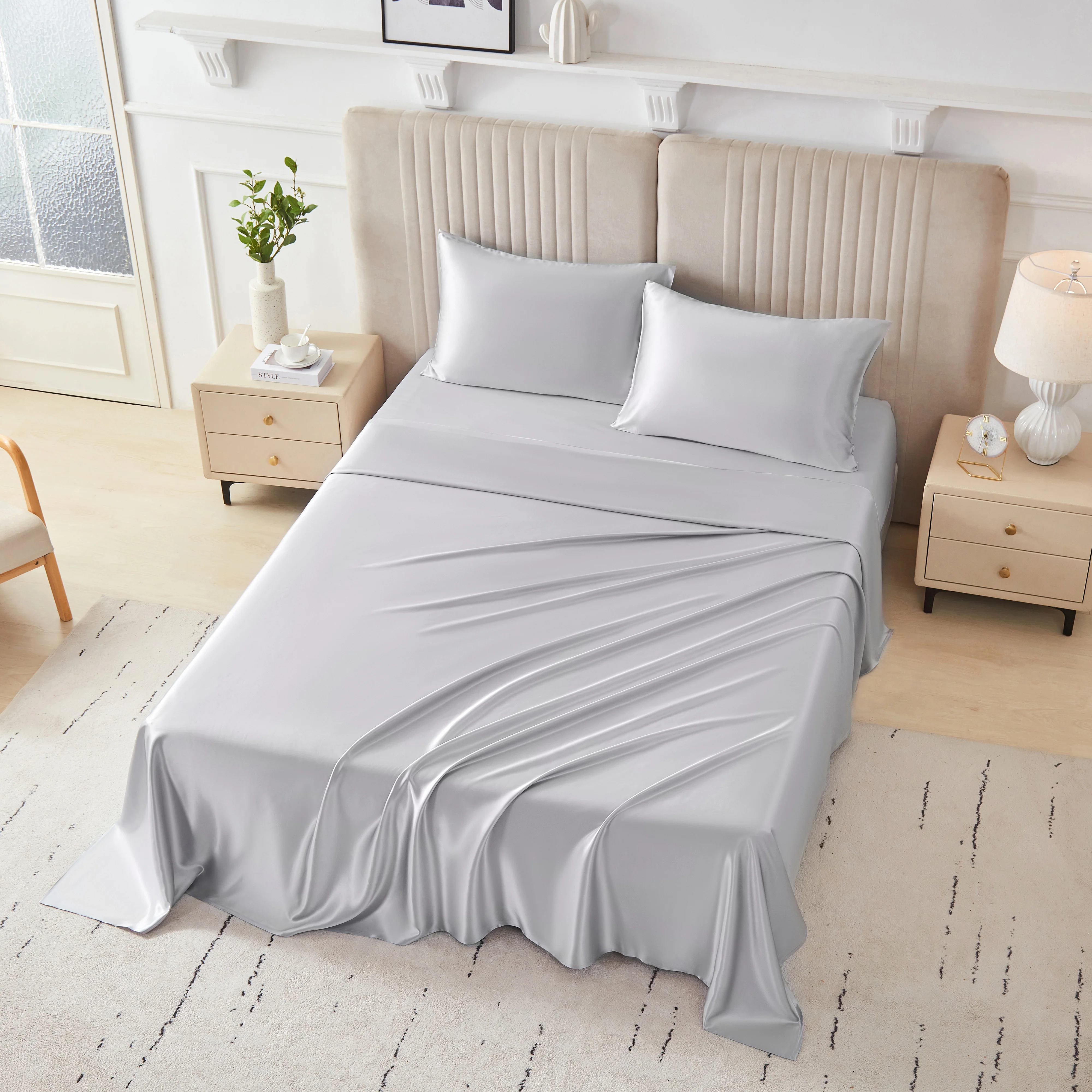 22 Momme Silk Flat Sheet - Silver - Image 7