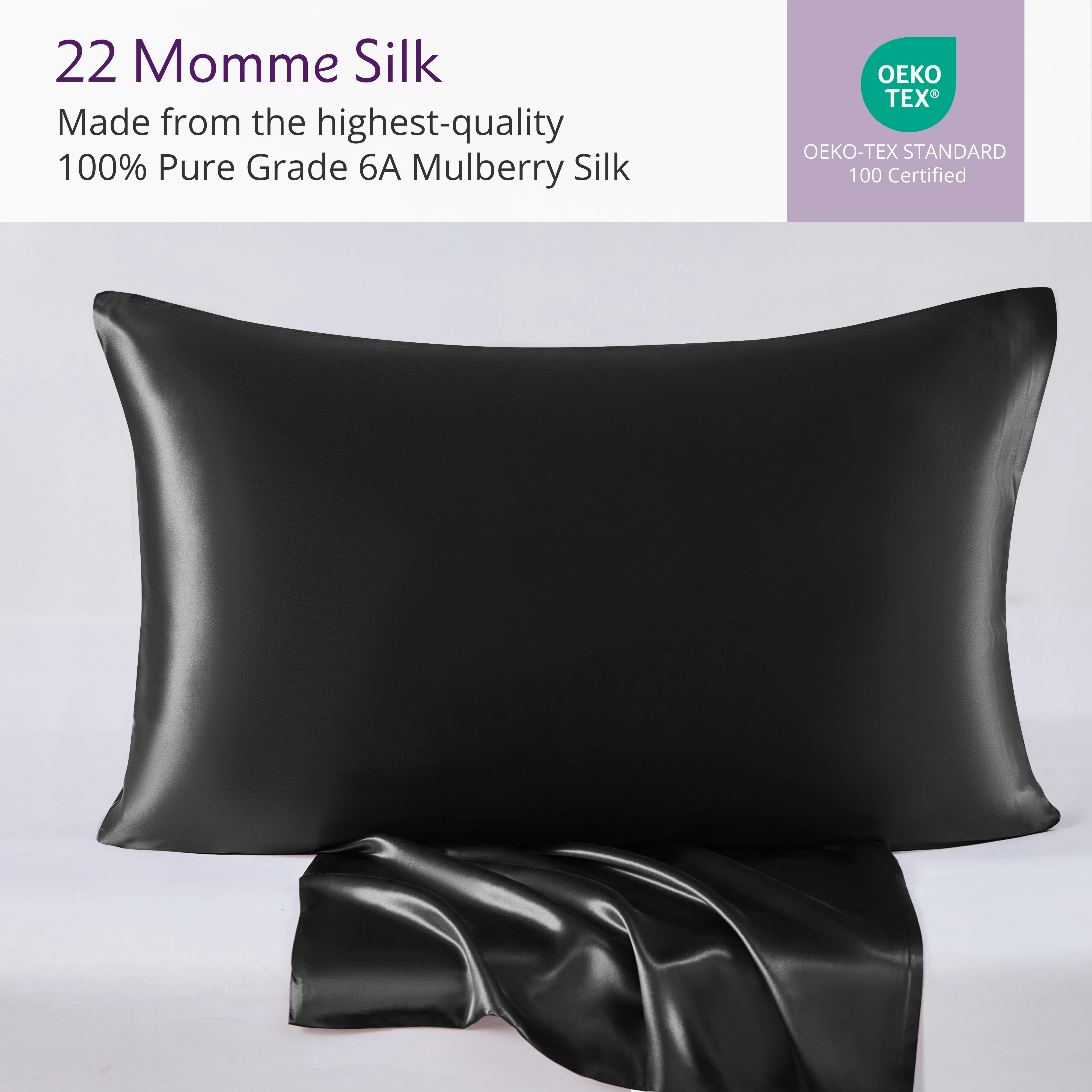 22 Momme Silk Pillowcase - Black - Image 3