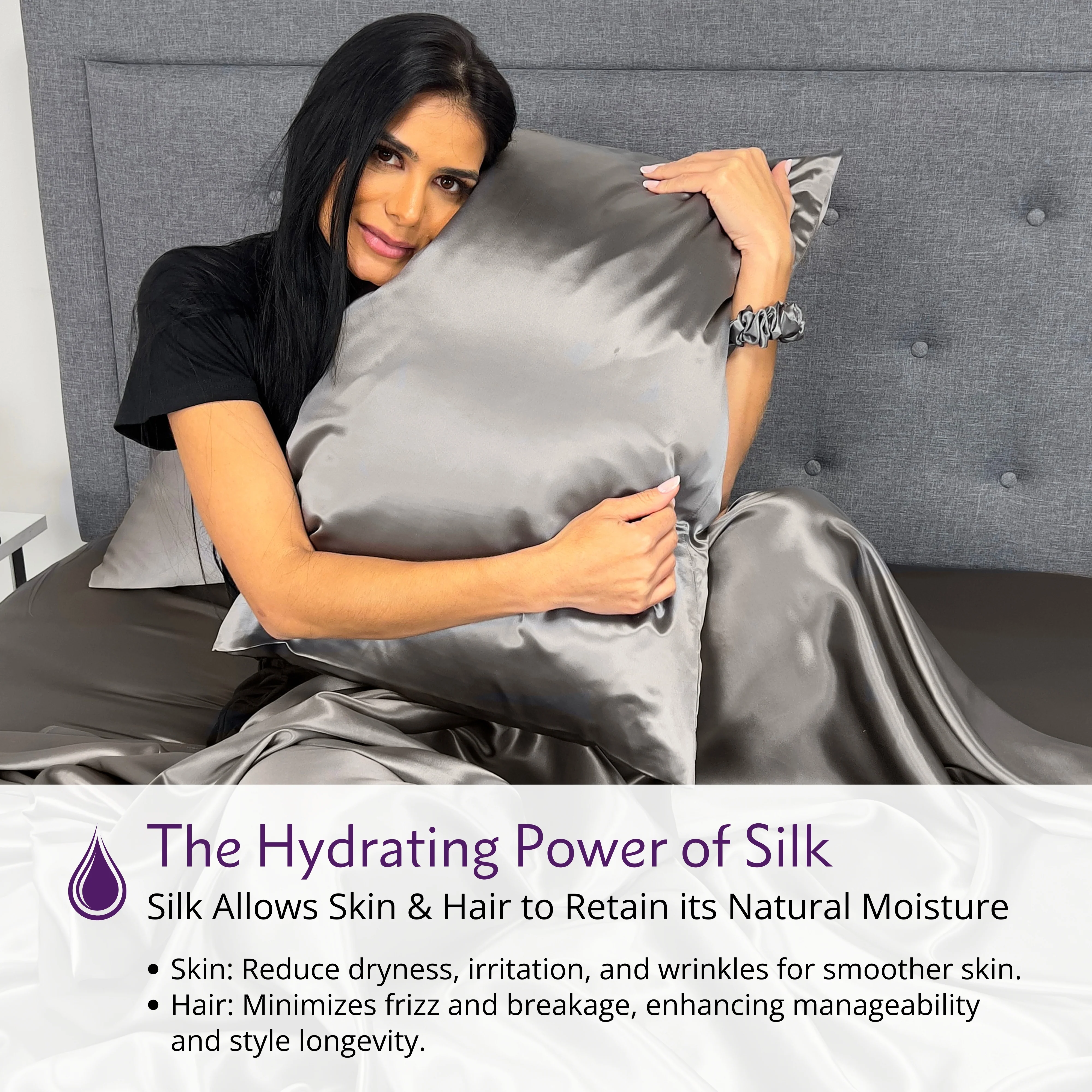 22 Momme Silk Pillowcase - Gunmetal - Image 4