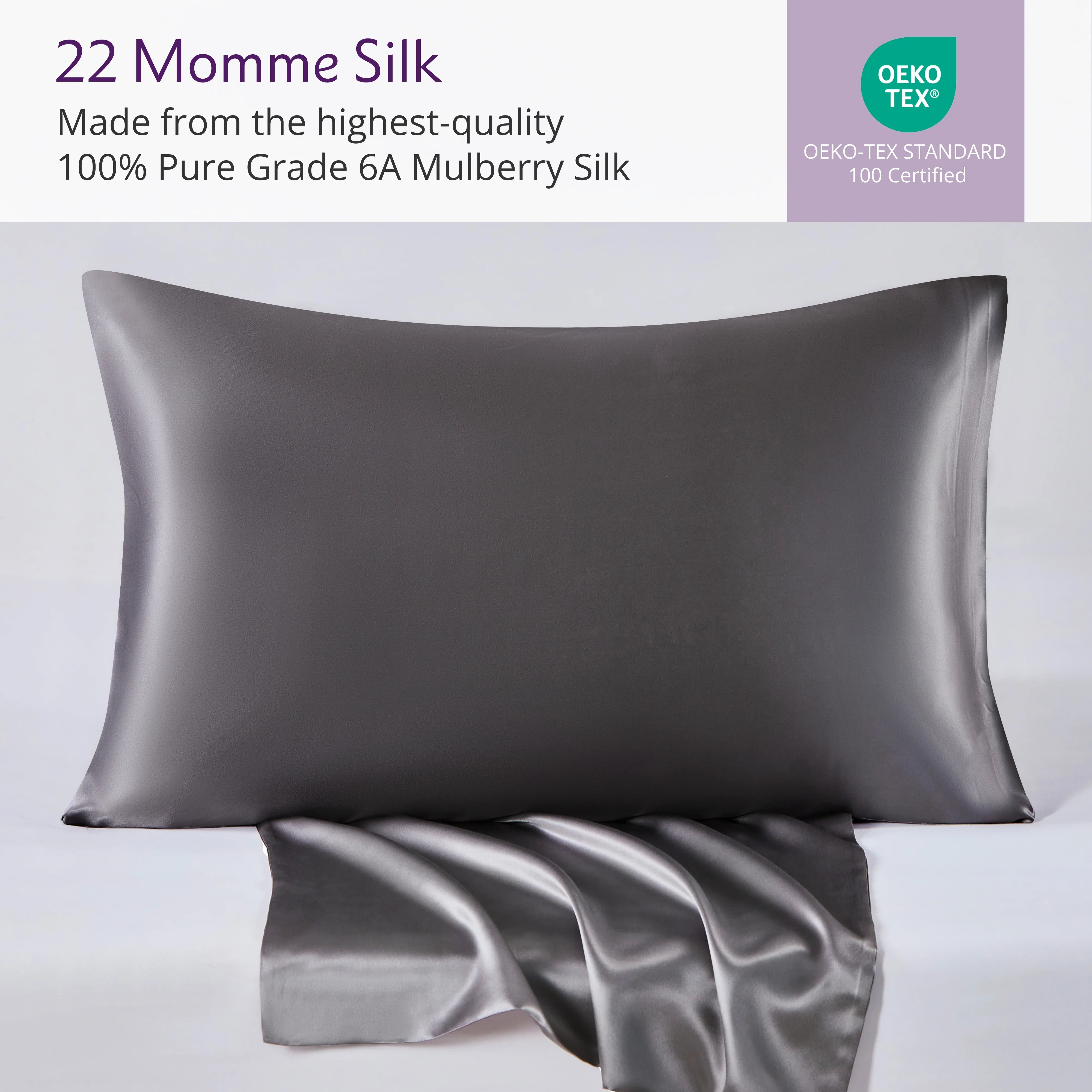 22 Momme Silk Pillowcase - Gunmetal - Image 5