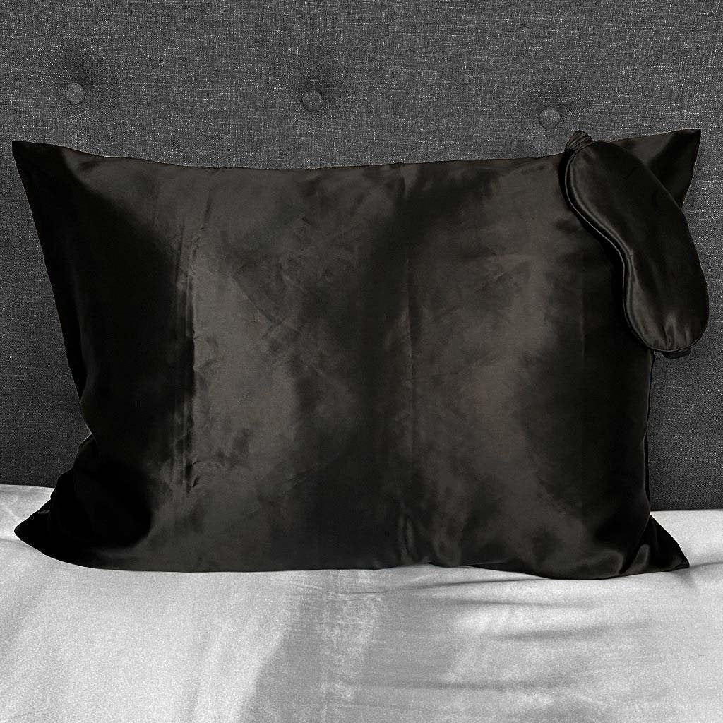22 Momme Silk Pillowcase & Sleep Mask Gift Set - Black - Image 3