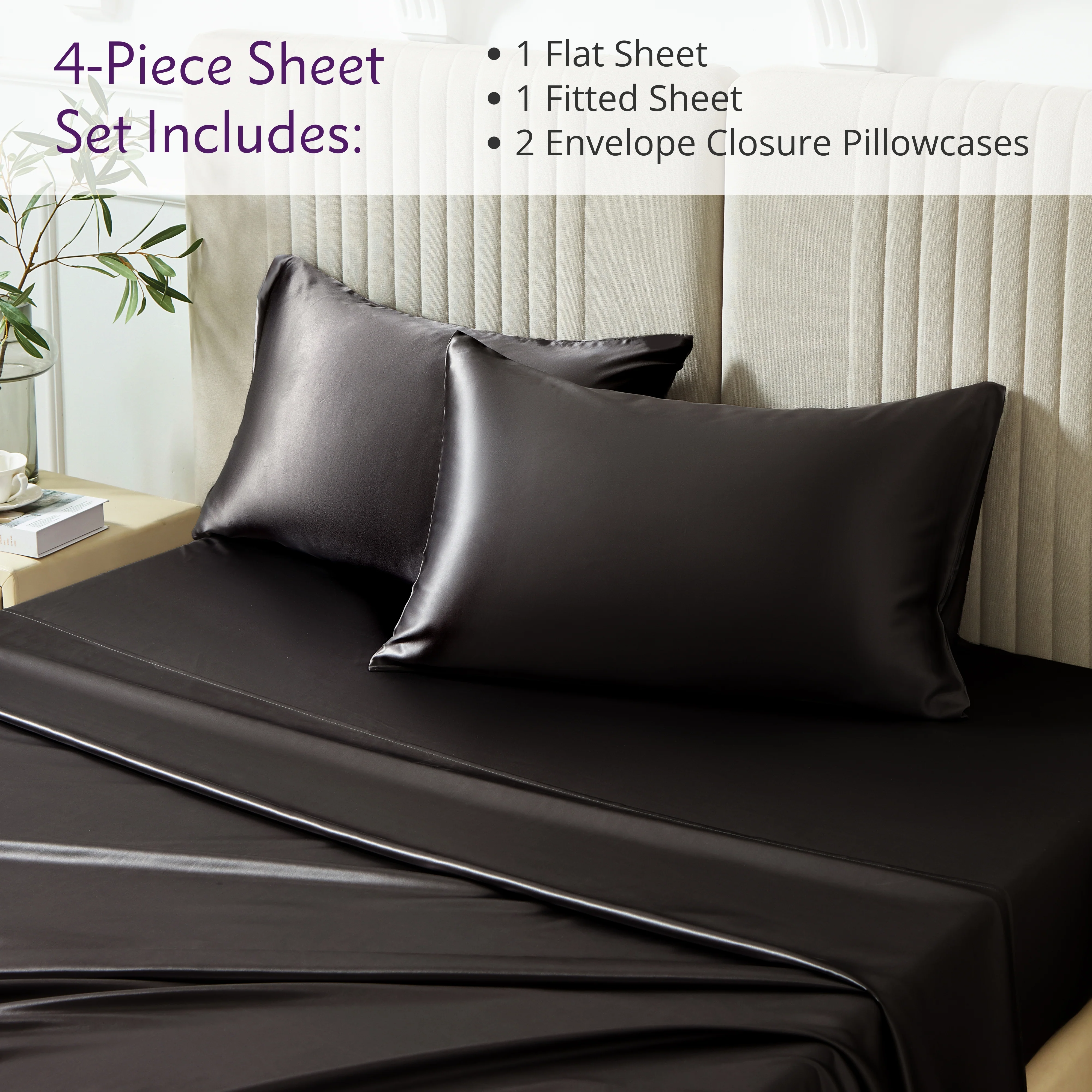 22 Momme Silk Sheet Set - Black - Image 4