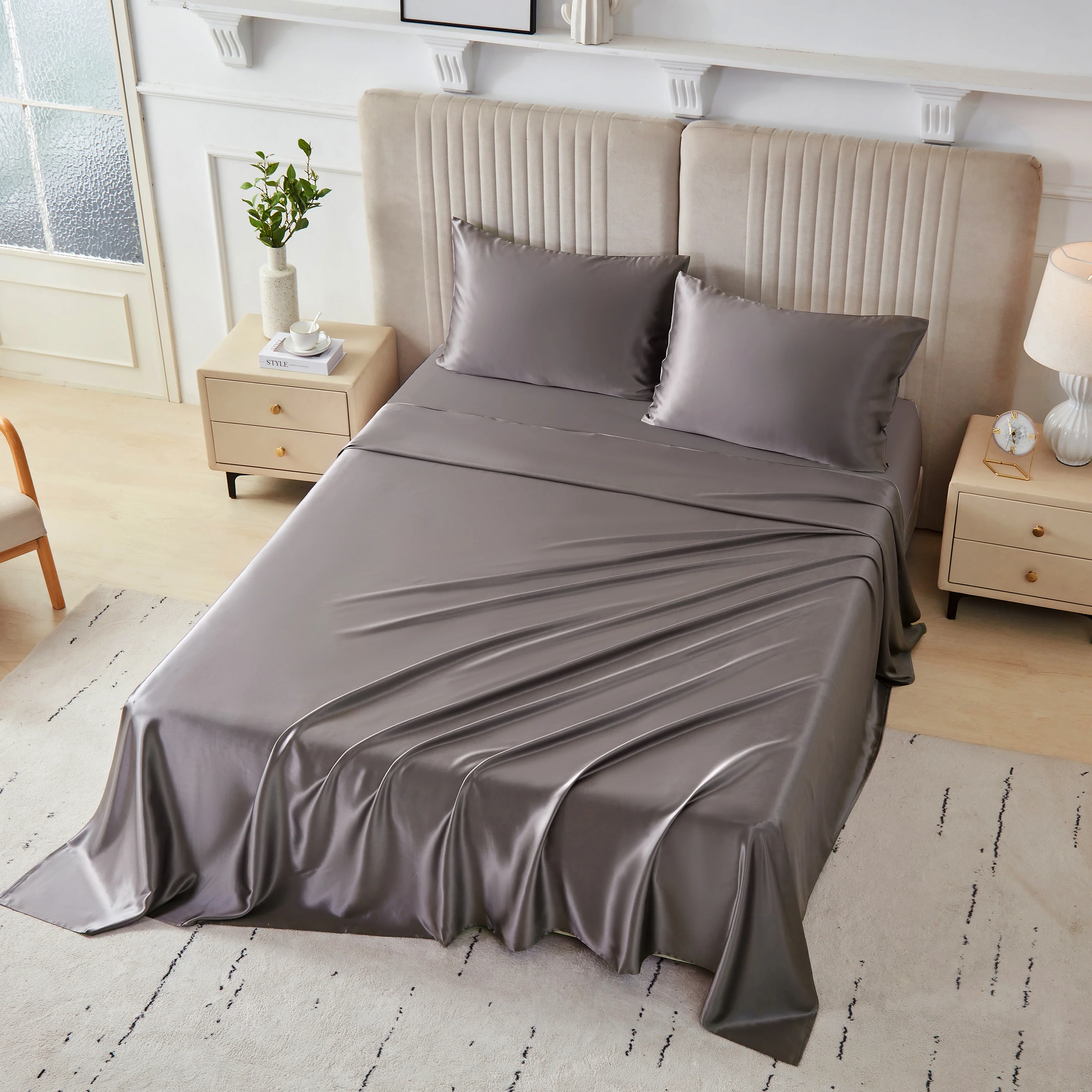22 Momme Silk Sheet Set - Gunmetal - Image 8