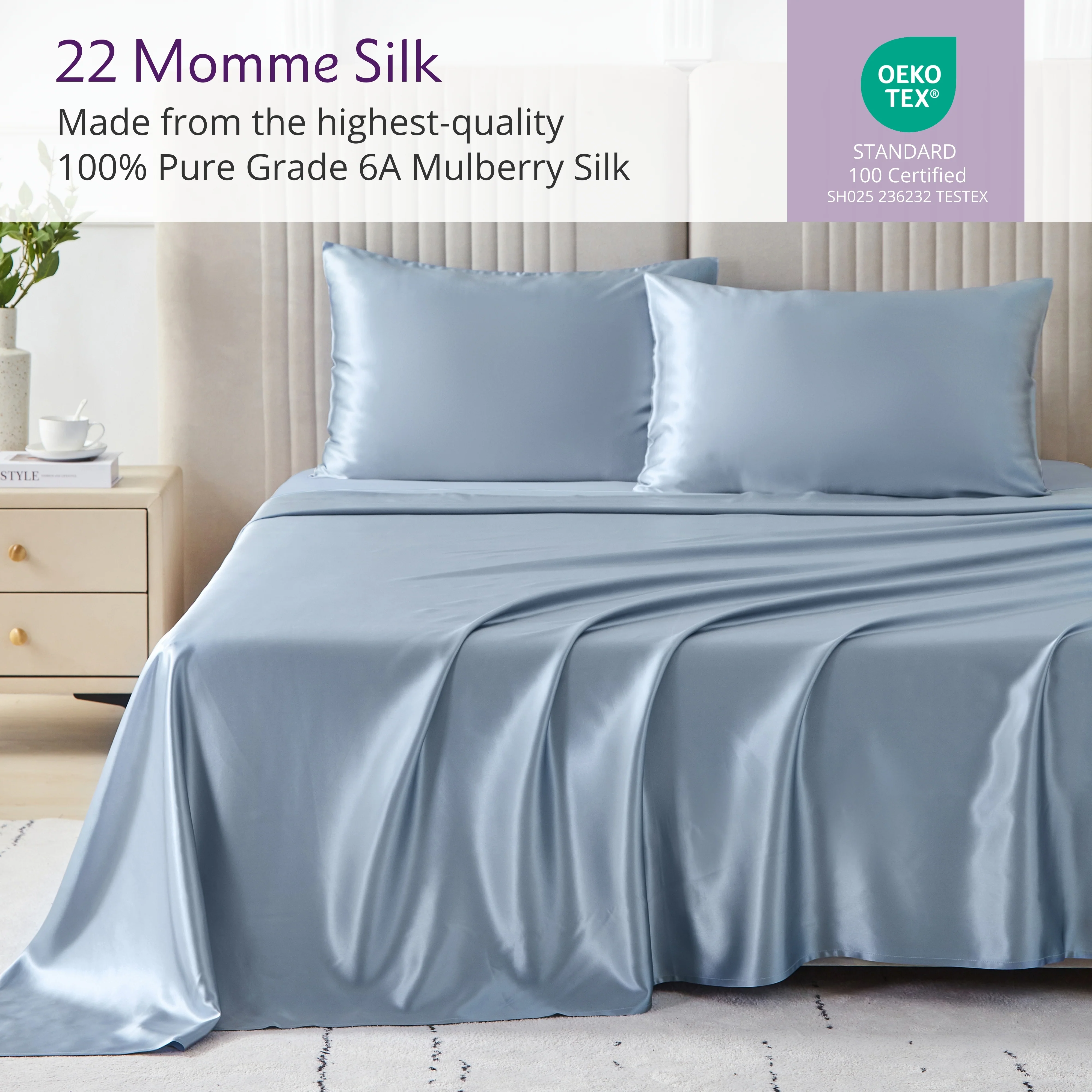 22 Momme Silk Sheet Set - Steel Blue - Image 4