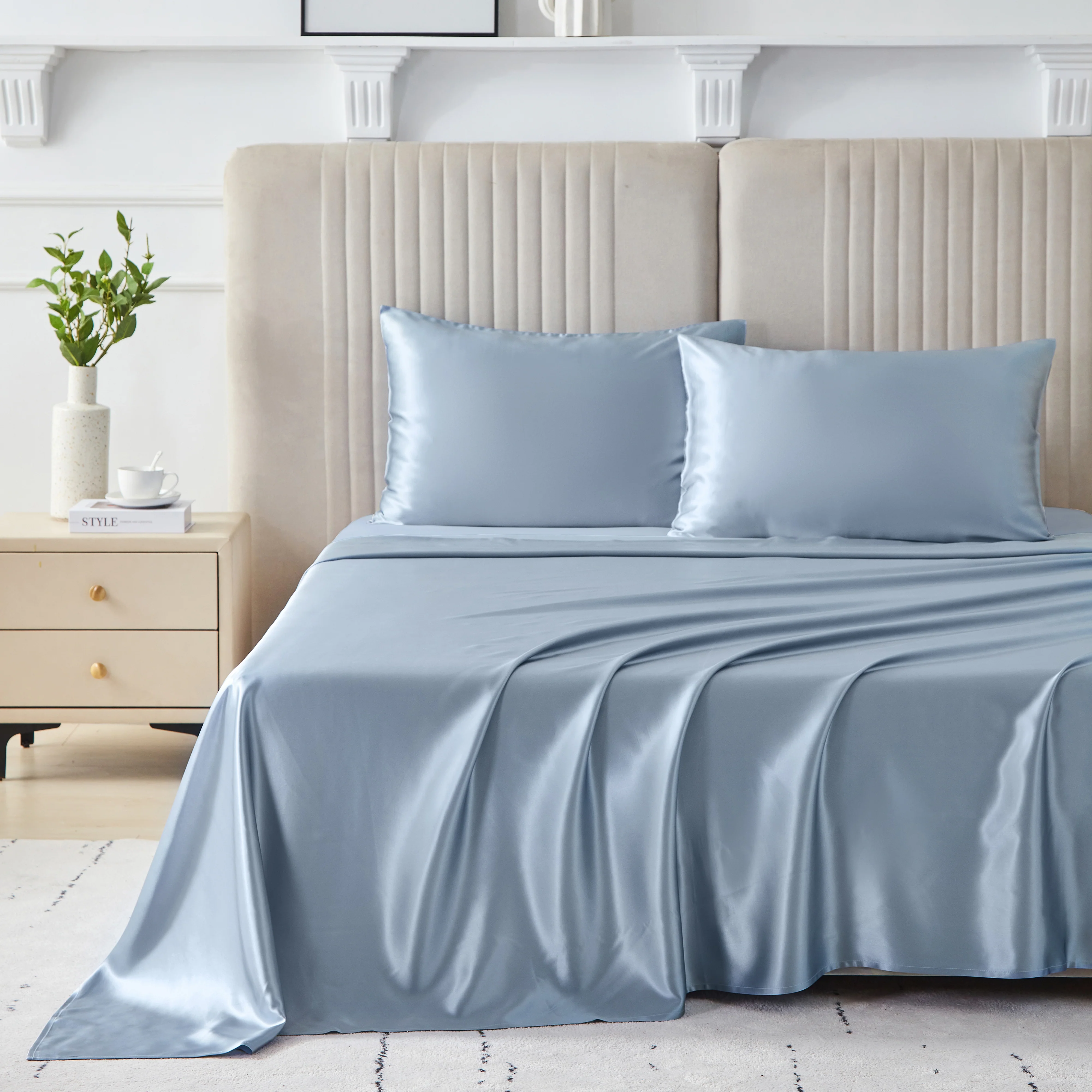 22 Momme Silk Sheet Set - Steel Blue - Image 9