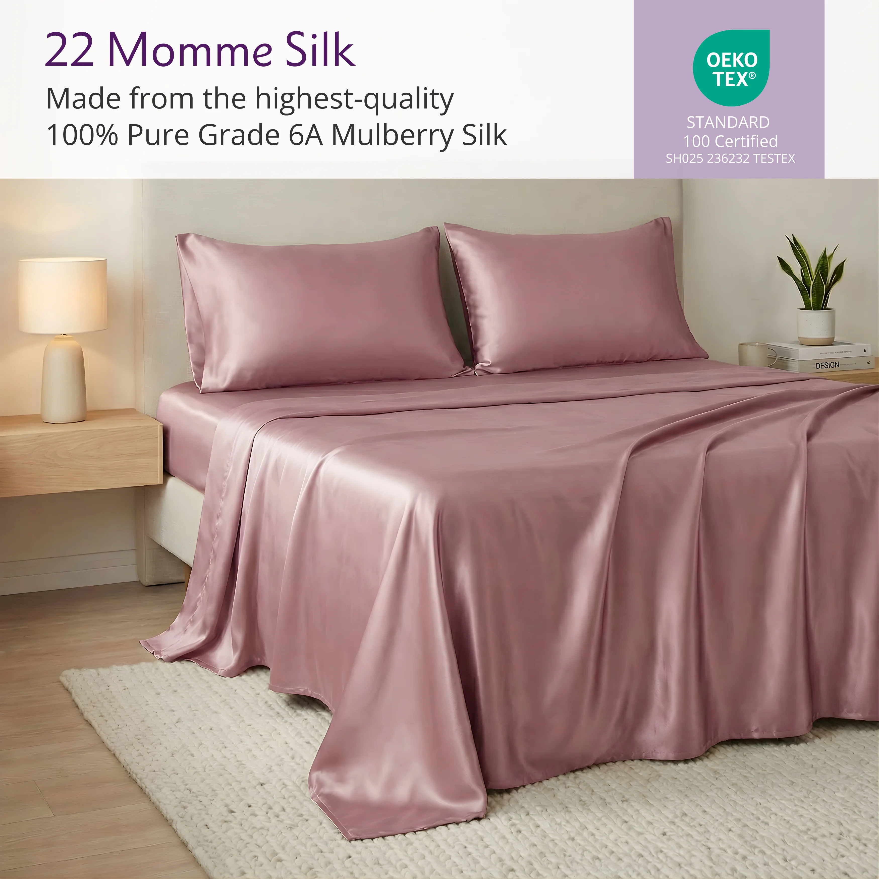 22 Momme Silk Sheet Set - Vintage Rose - Image 4
