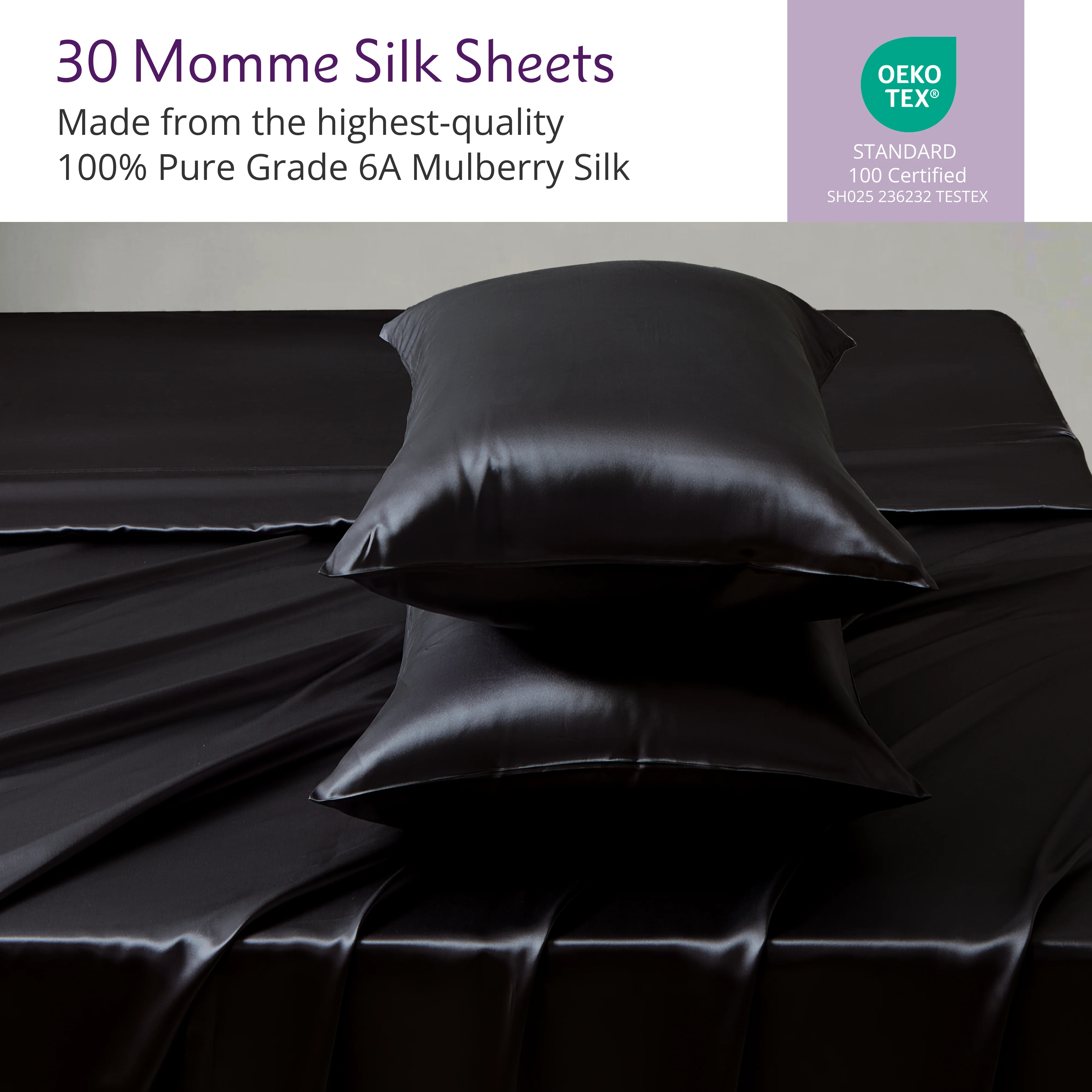 30 Momme Silk Fitted Sheet - Black - Image 3