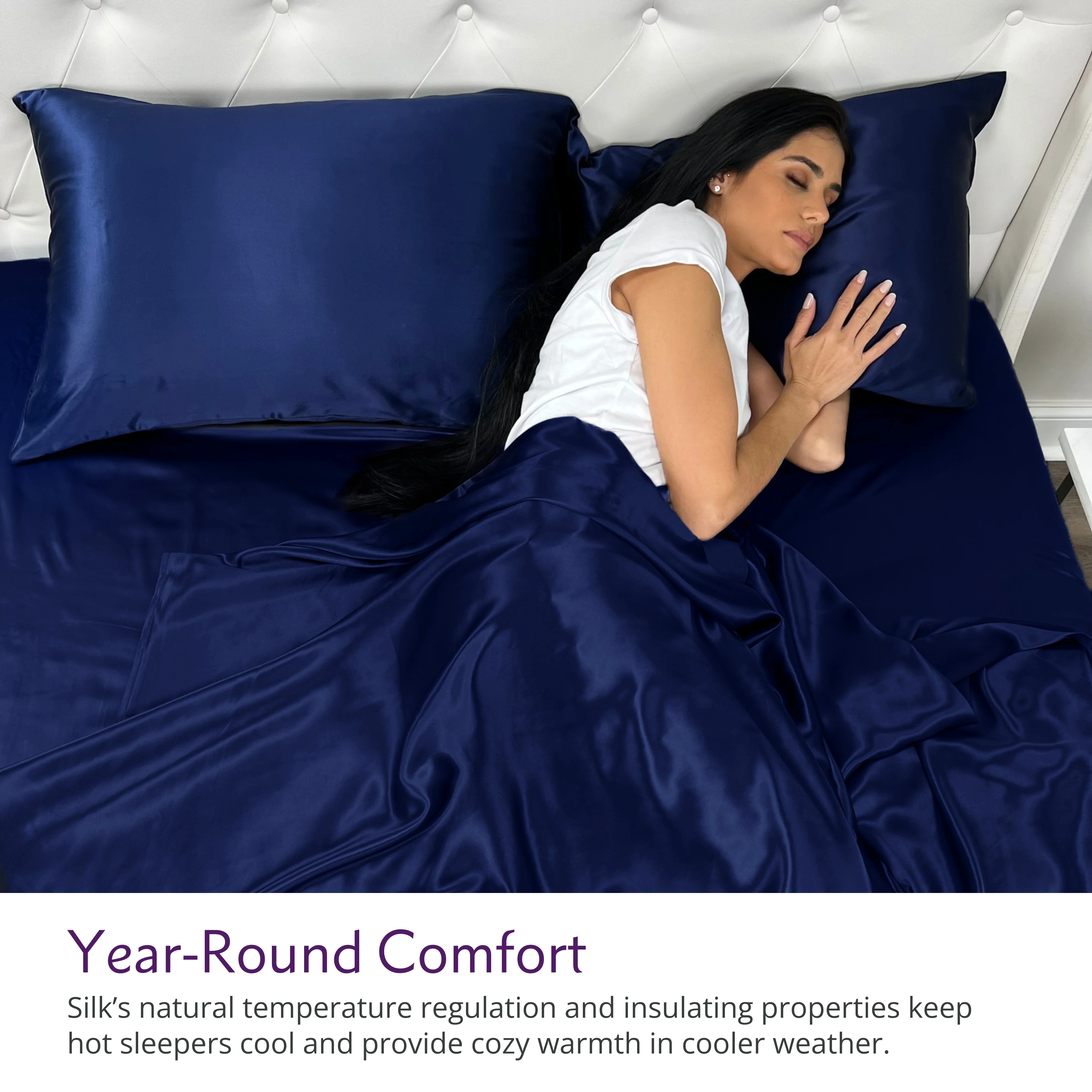 30 Momme Silk Sheet Set - Navy - Image 3