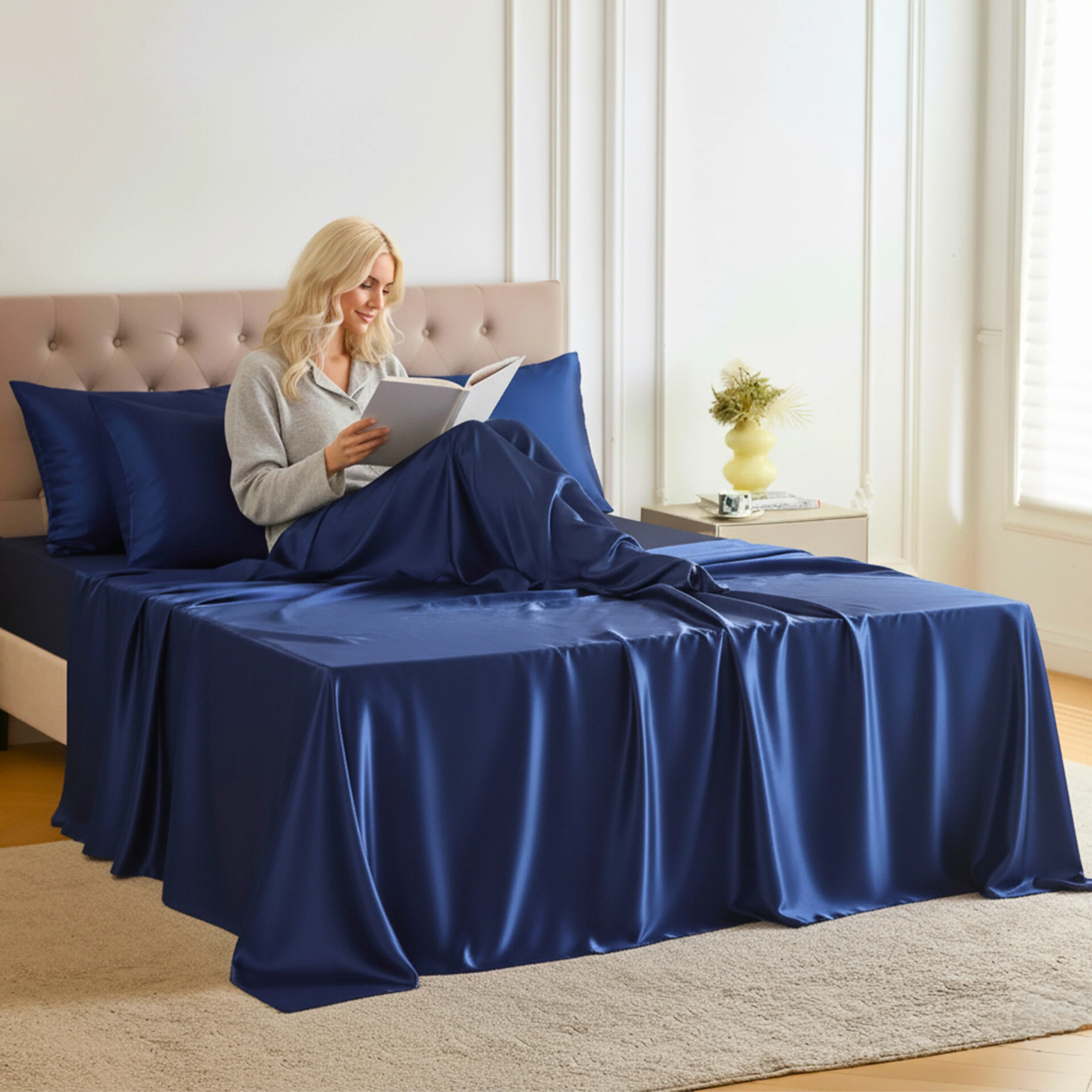 30 Momme Silk Sheet Set - Navy - Image 9