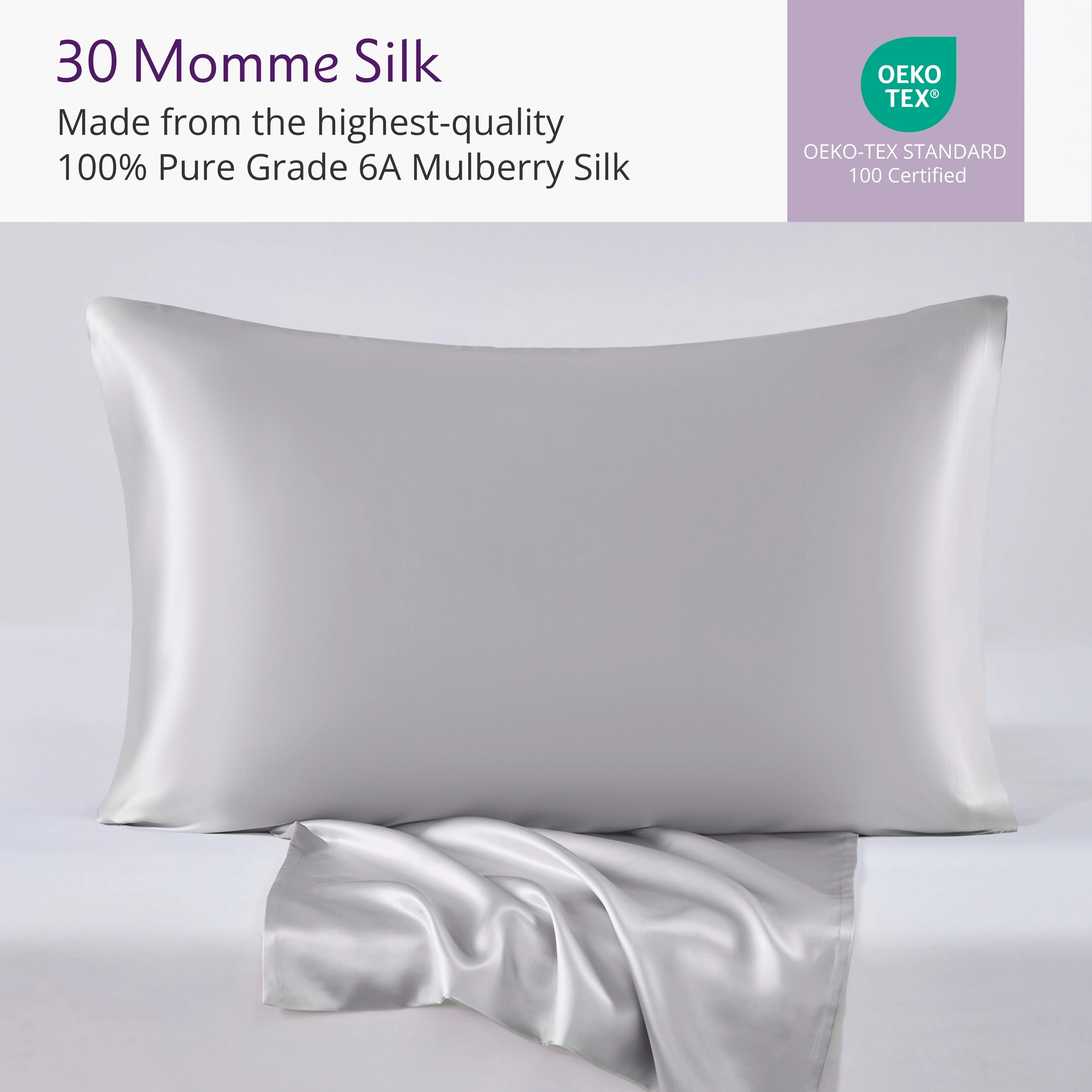 30 Momme Silk Pillowcase - Silver - Image 5
