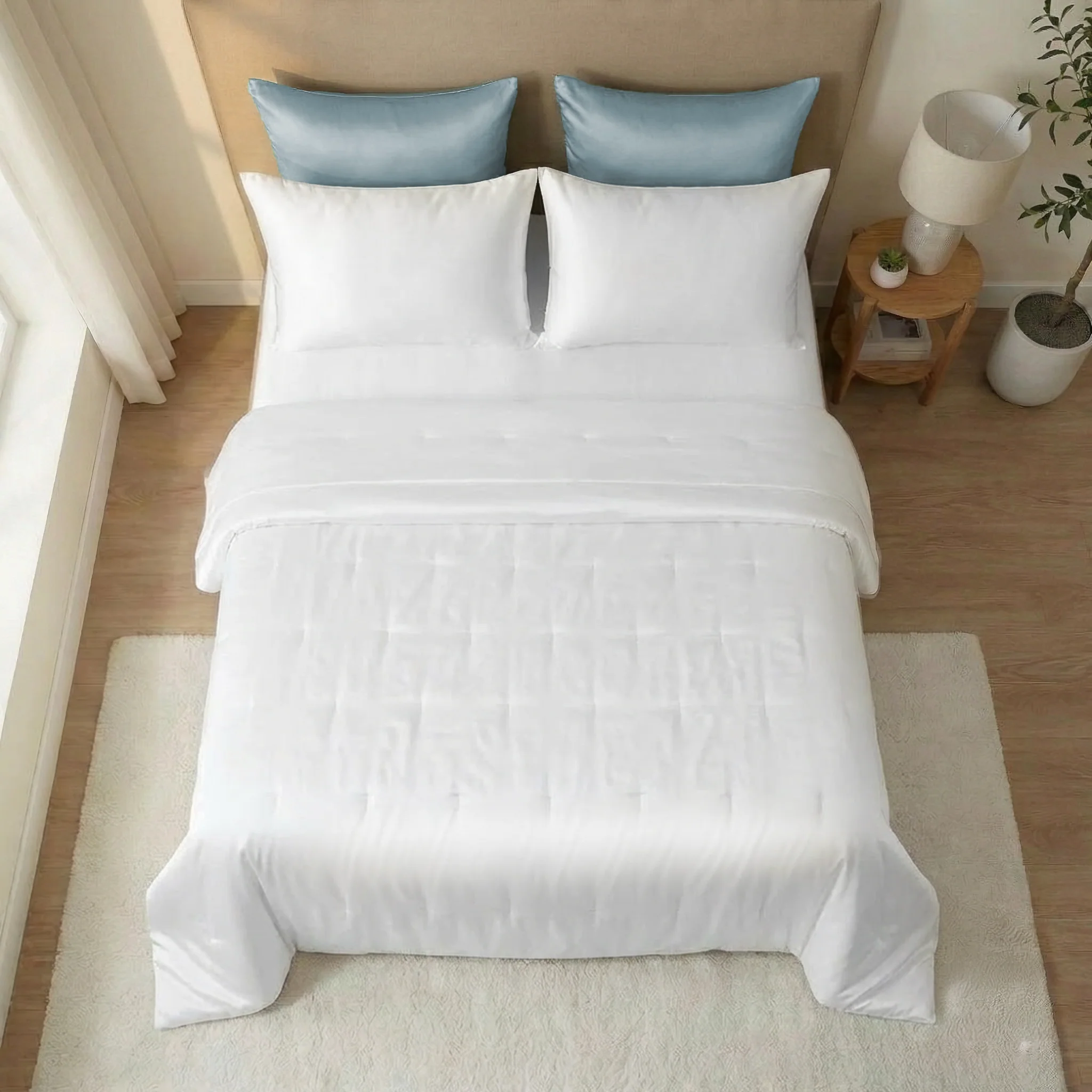 Harmony Quilted Mulberry Silk Bedspread - White - Image 10