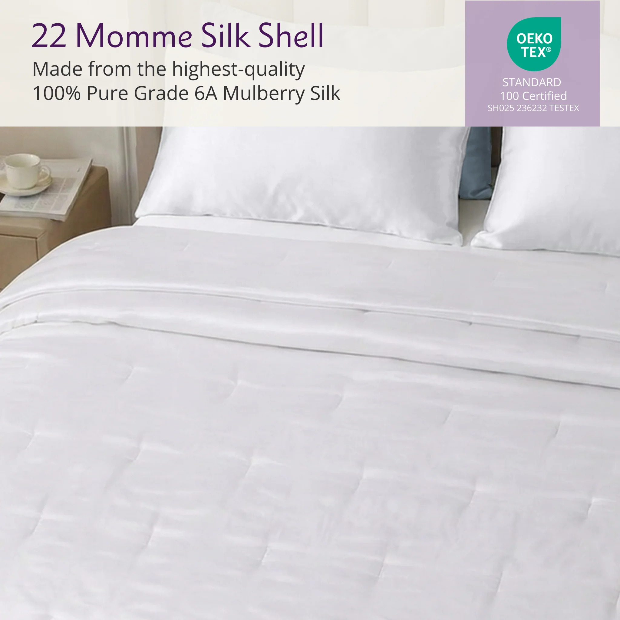 Harmony Quilted Mulberry Silk Bedspread - White - Image 5