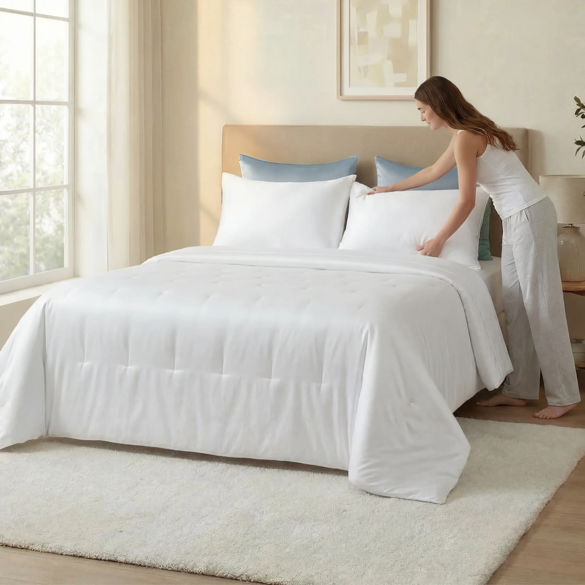 Harmony Quilted Mulberry Silk Bedspread - White - Image 7