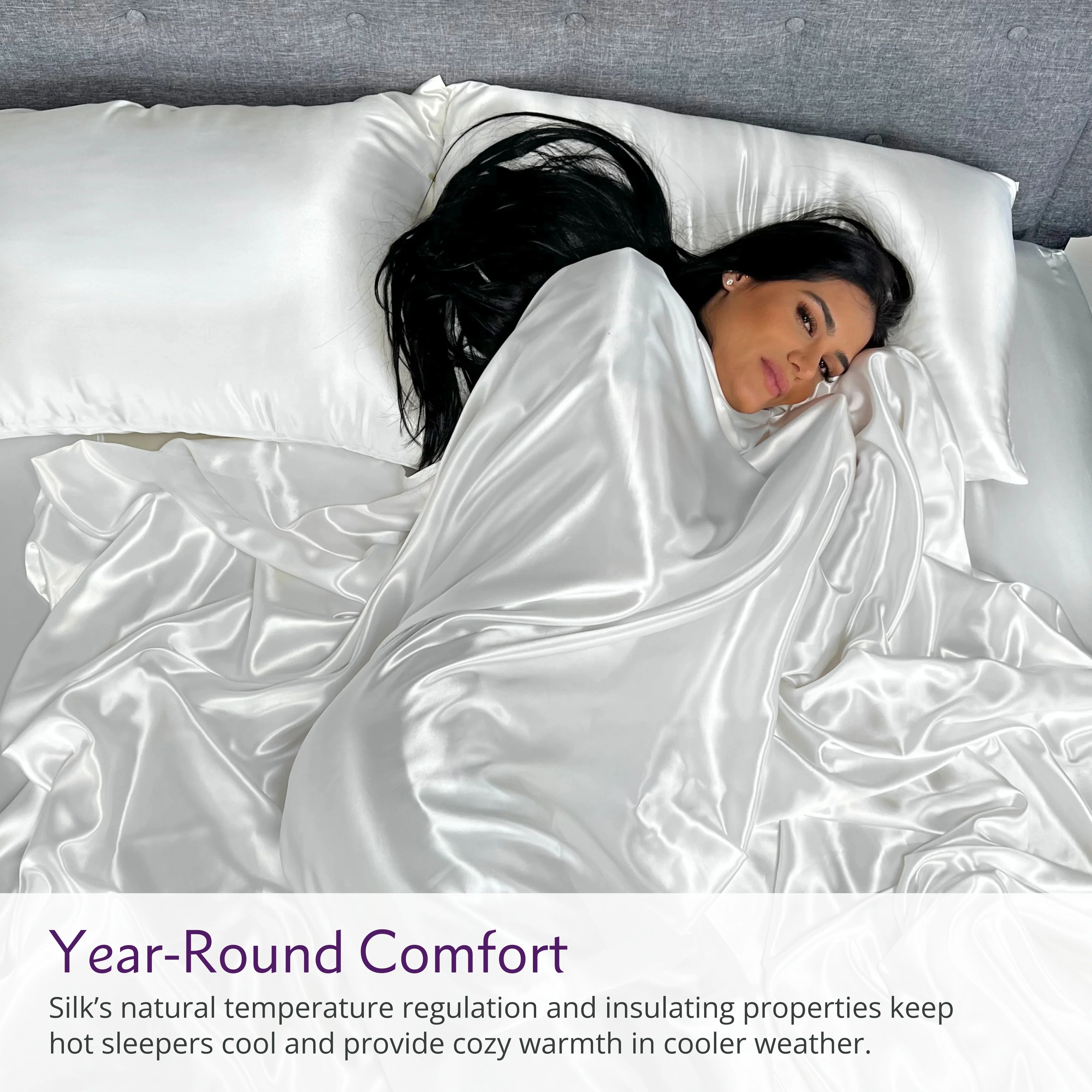 OUTLET 22 Momme Cal-King Silk Sheet Set - Silver - Image 6