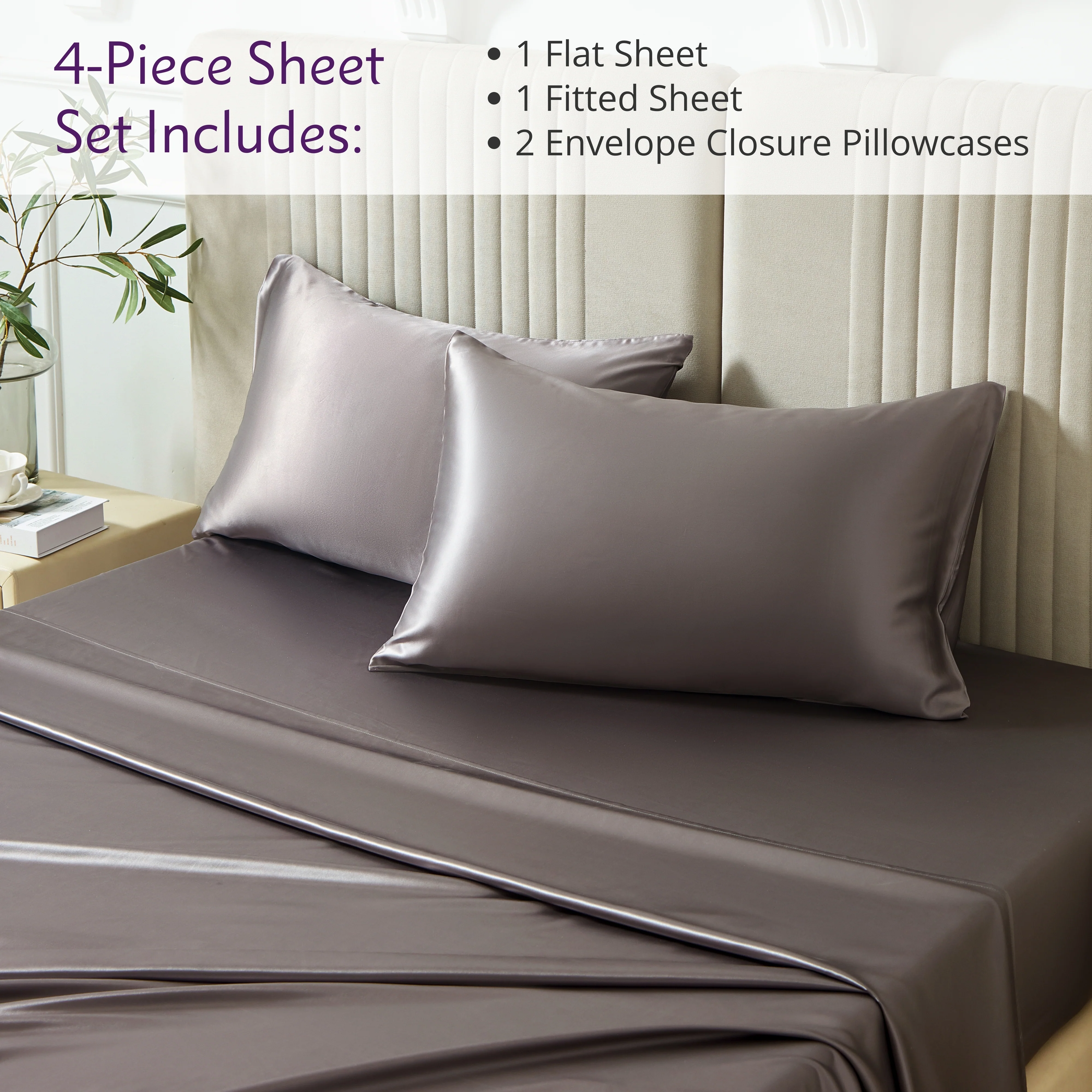 OUTLET 22 Momme Cal-King Silk Sheet Set - Silver - Image 7