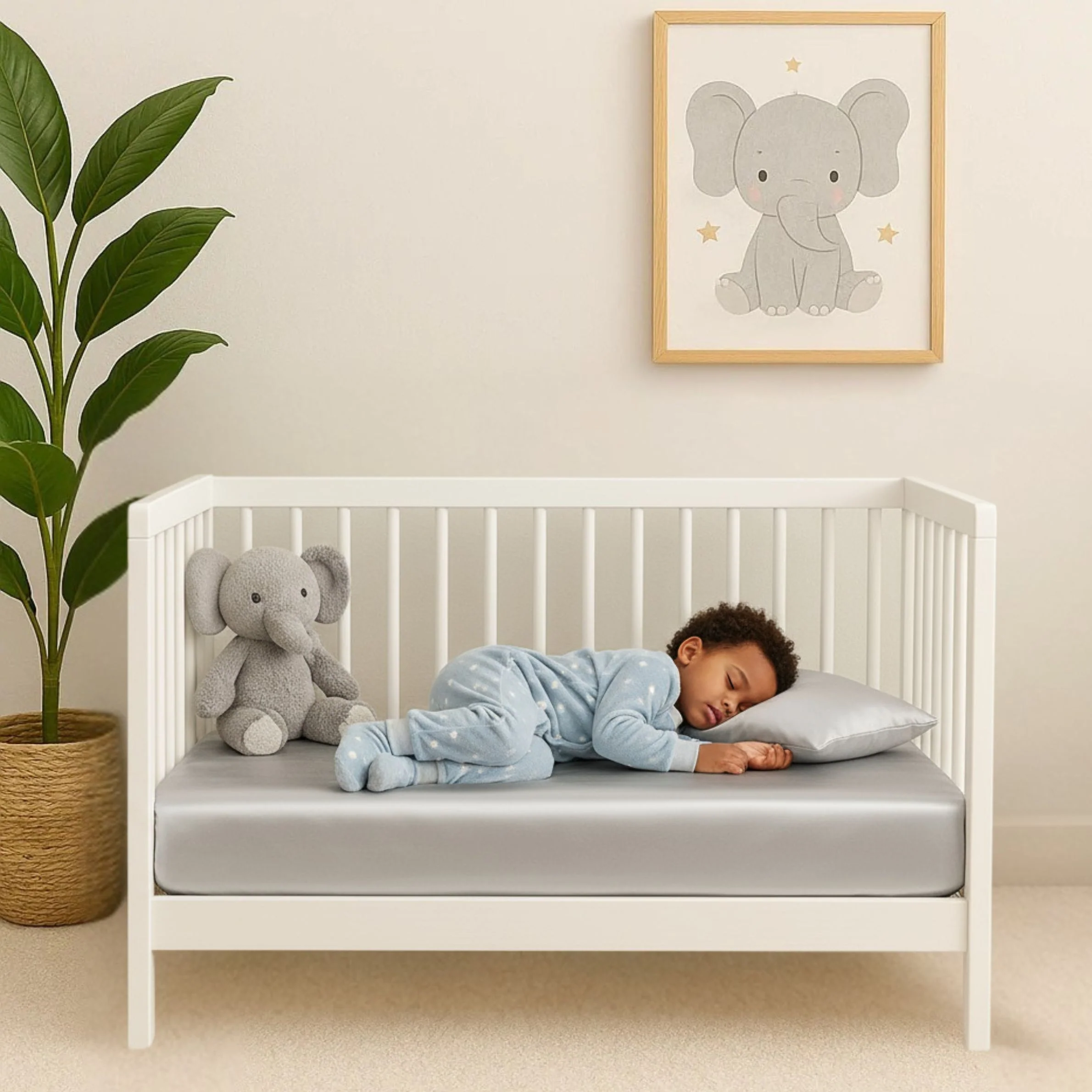 Silk Crib Fitted Sheet - Sleepy Silver - Image 4