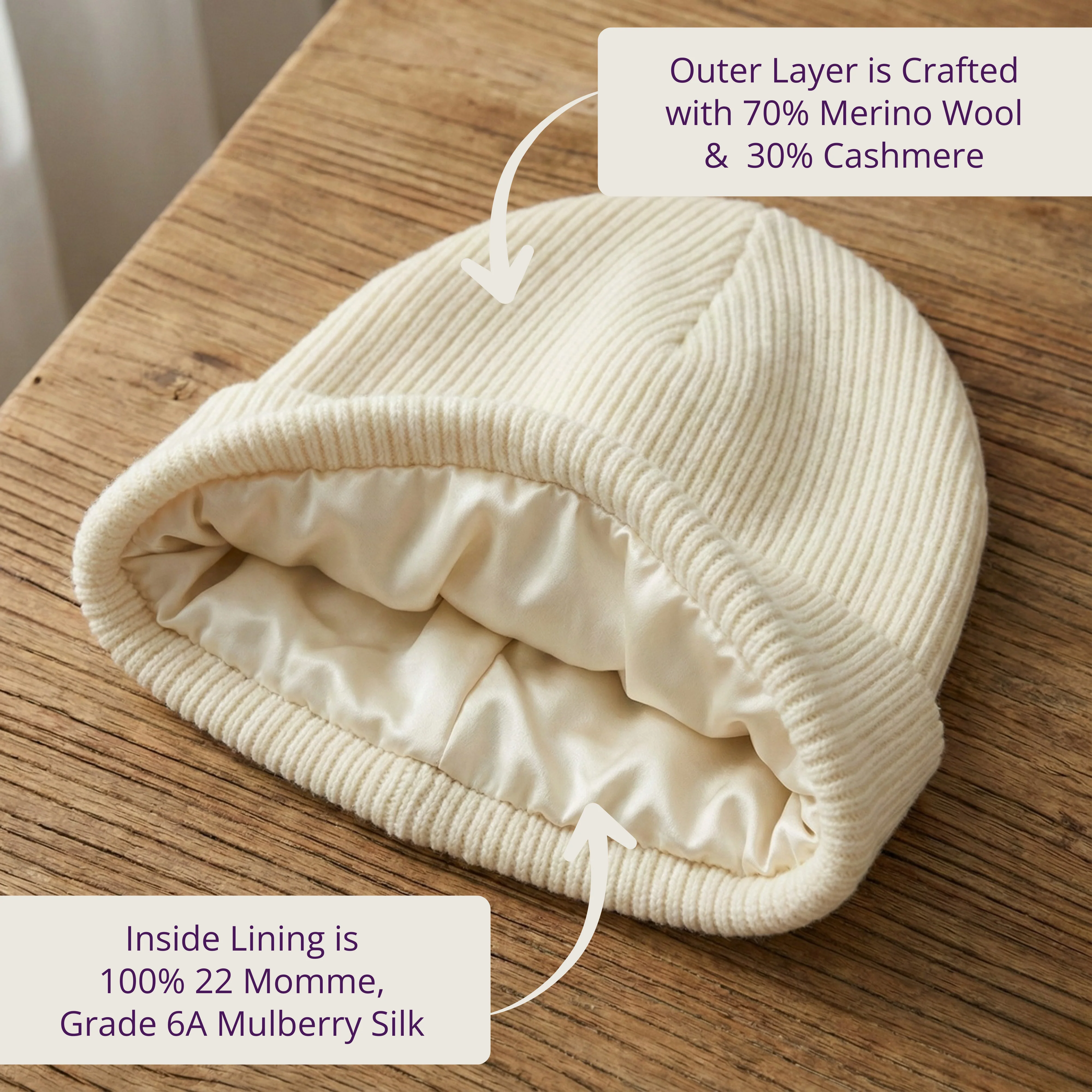 Silk-Lined Wool & Cashmere Beanie - Natural Ivory - Image 5