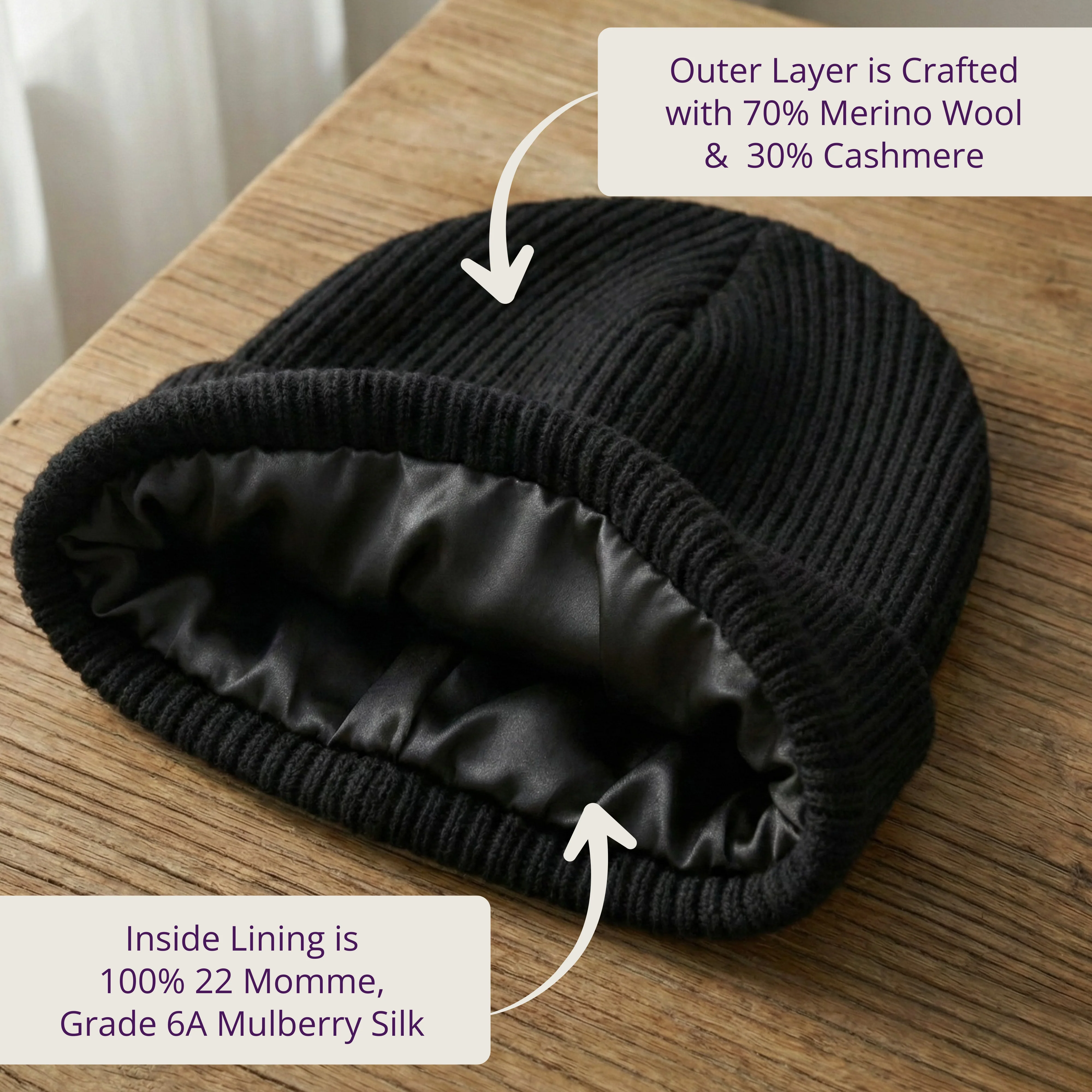 Silk-Lined Wool & Cashmere Beanie - Black - Image 5