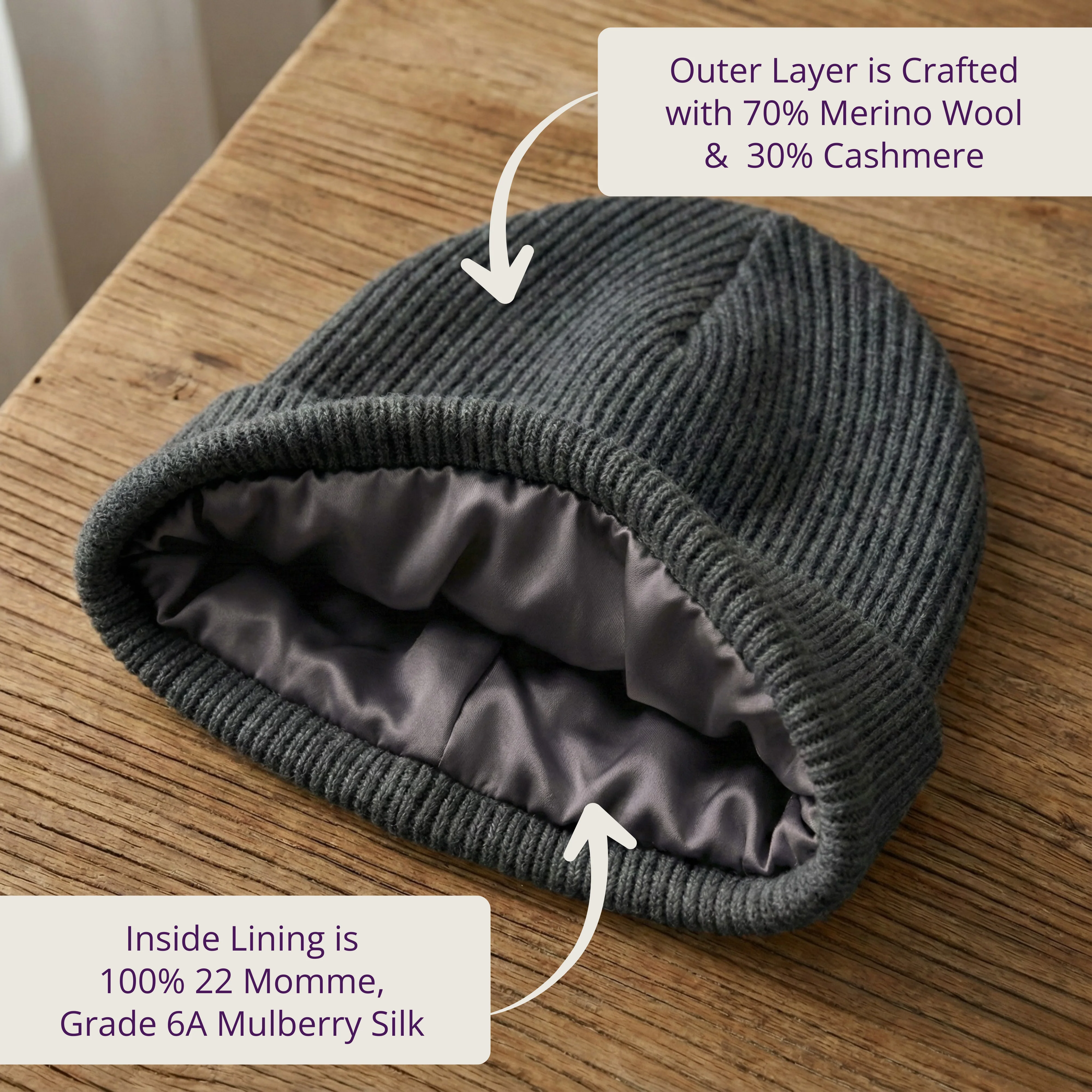 Silk-Lined Wool & Cashmere Beanie - Grey - Image 5