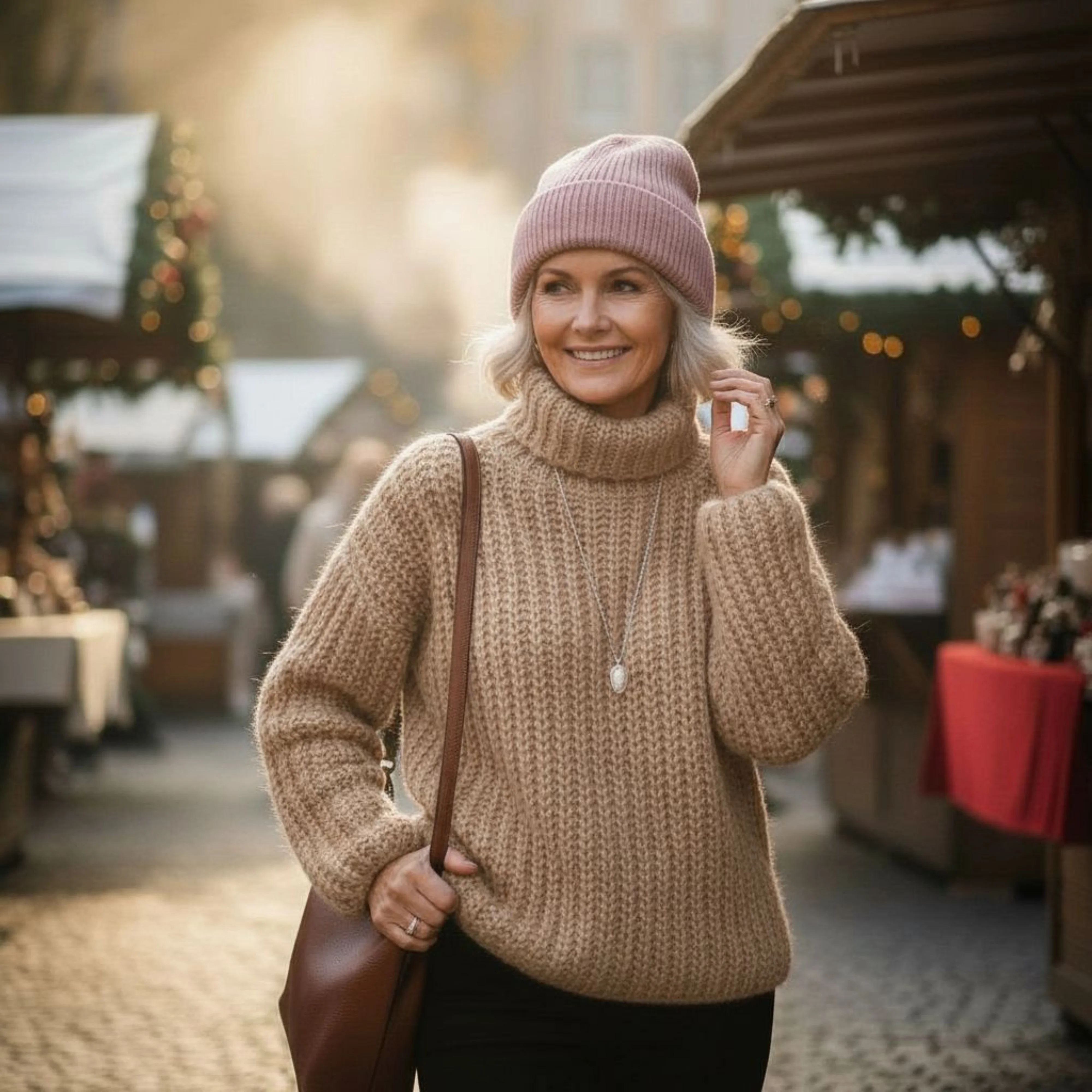 Silk-Lined Wool & Cashmere Beanie - Heather Pink - Image 7