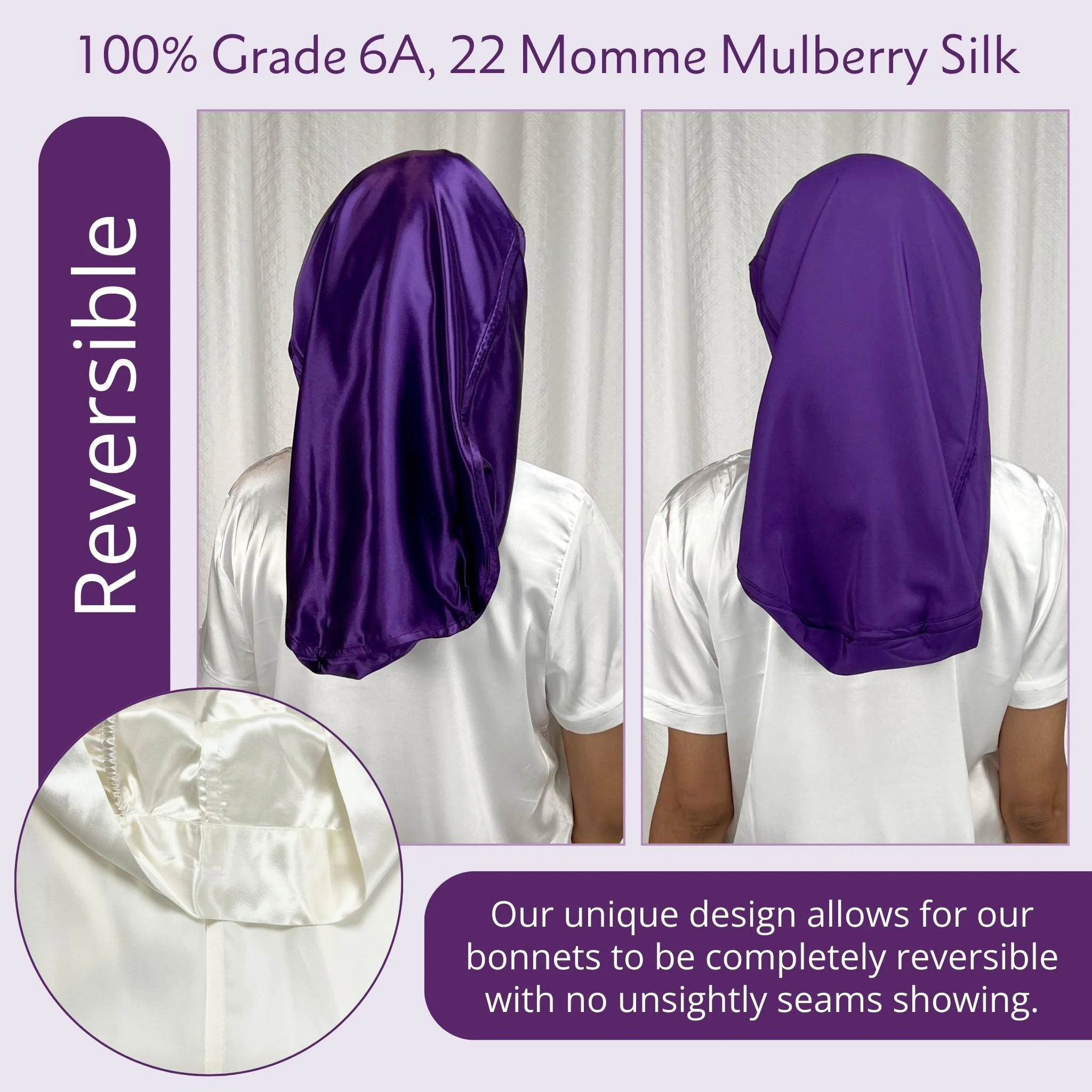 Silk Long Hair Reversible Bonnet - Black - Image 3