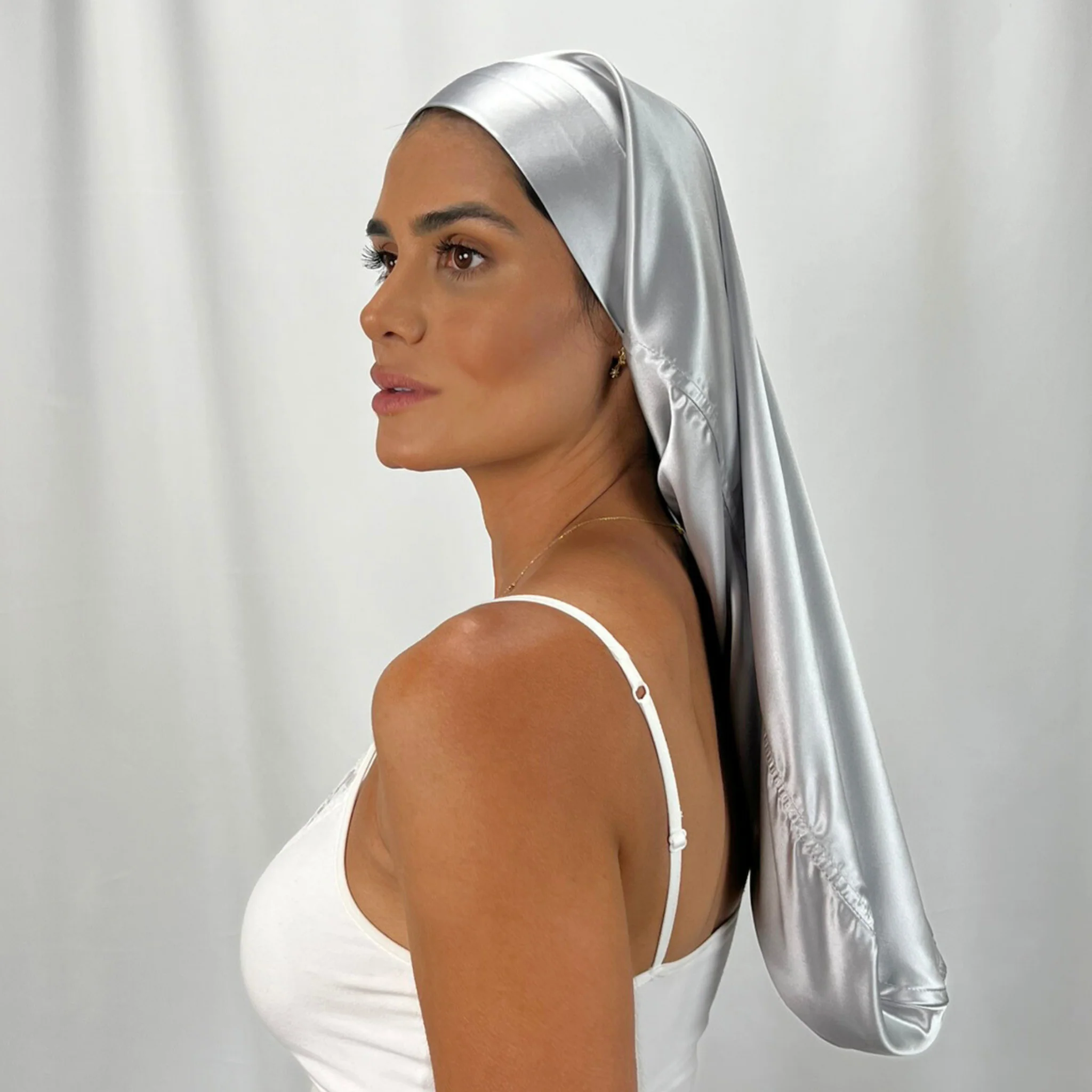 Silk Long Hair Reversible Bonnet - Silver - Image 8