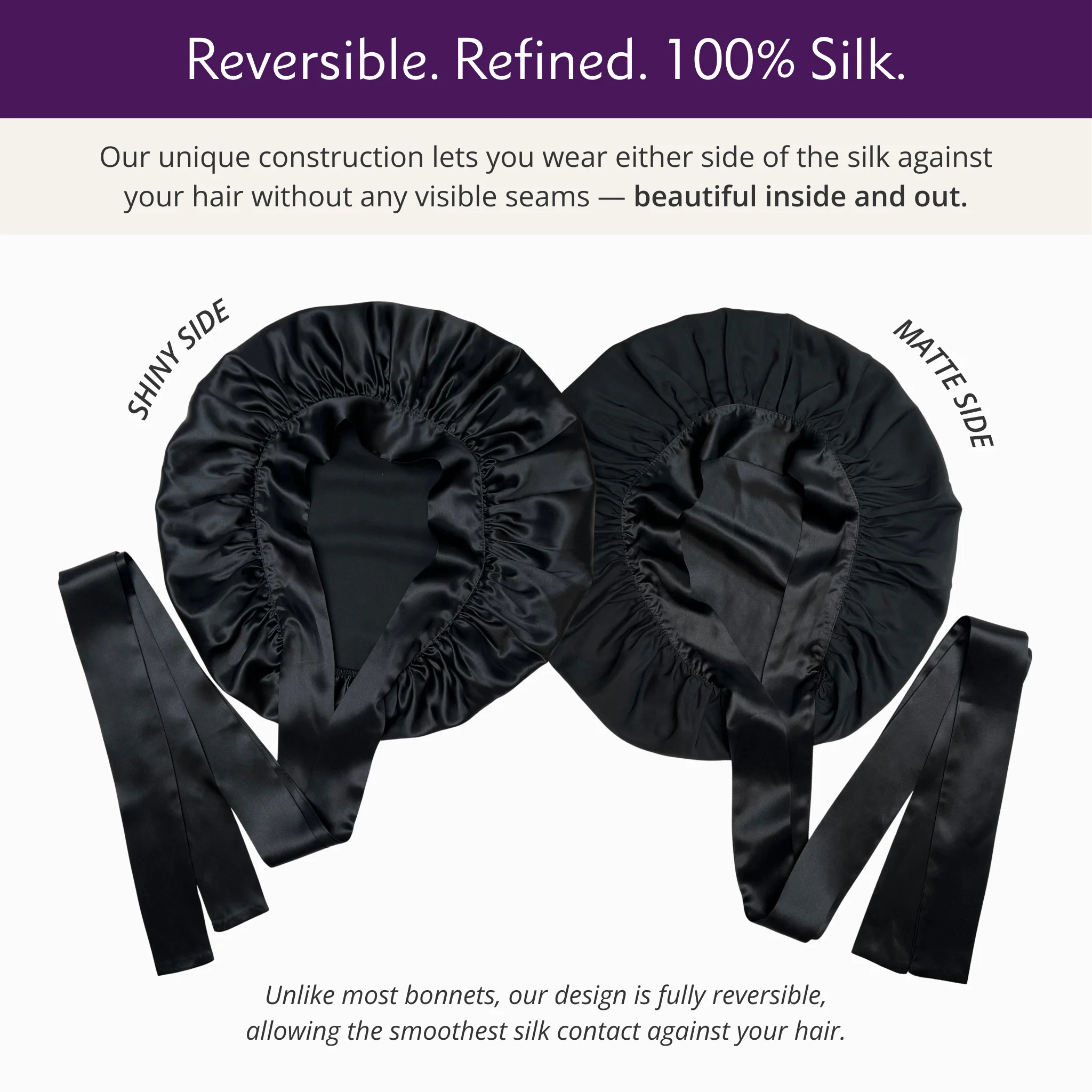 Silk Short Reversible Bonnet - Plum - Image 3