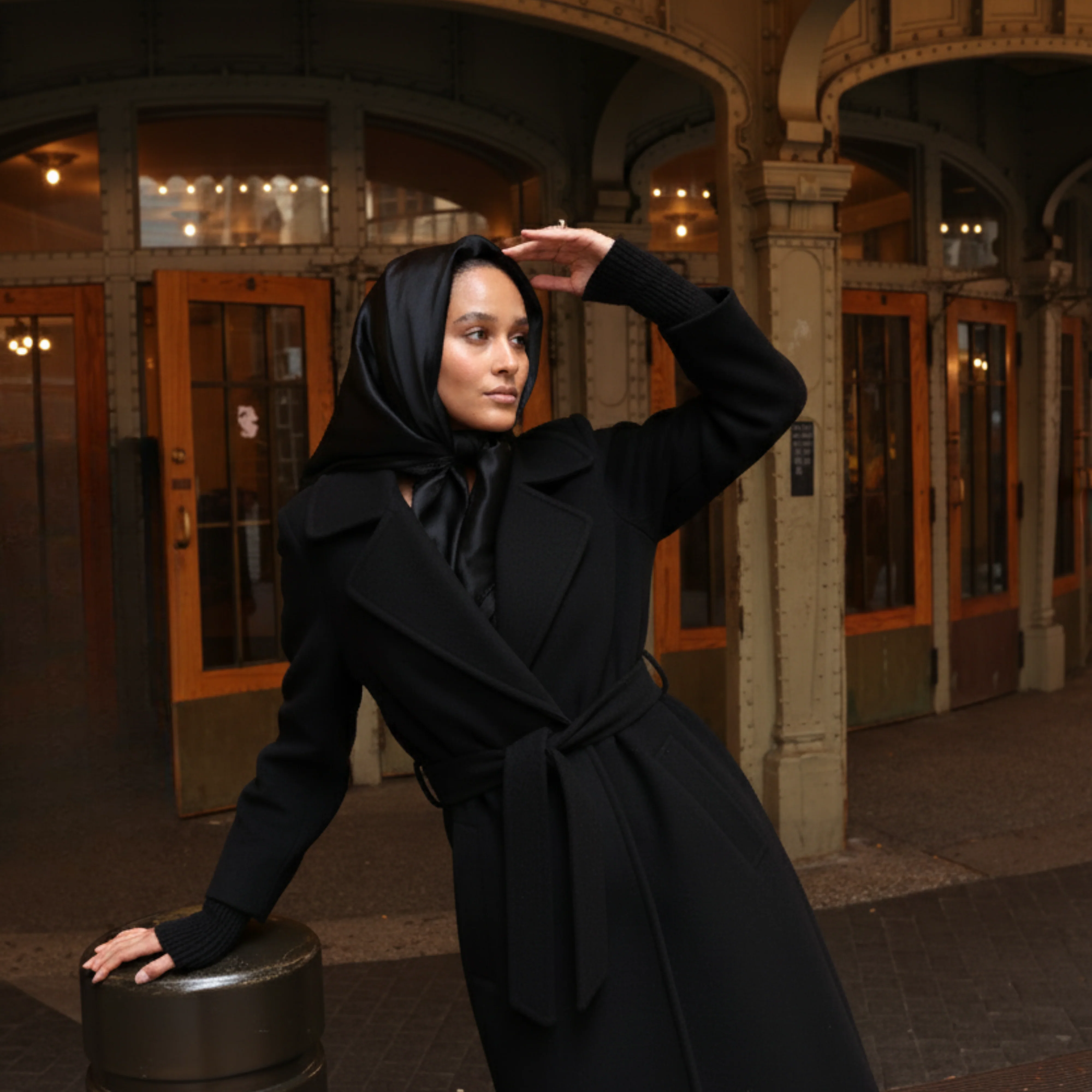 Silk Square Head Scarf - Black - Image 9