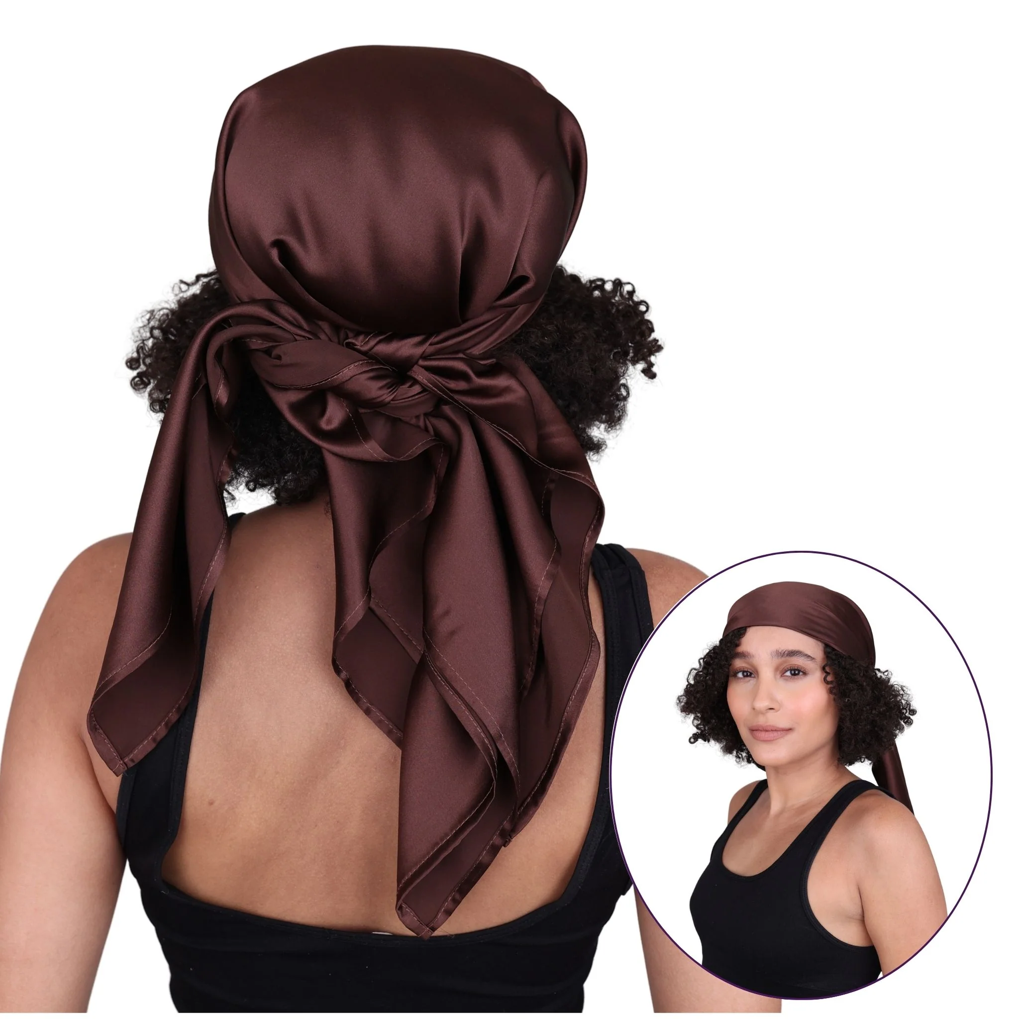 Silk Square Head Scarf - Chocolate
