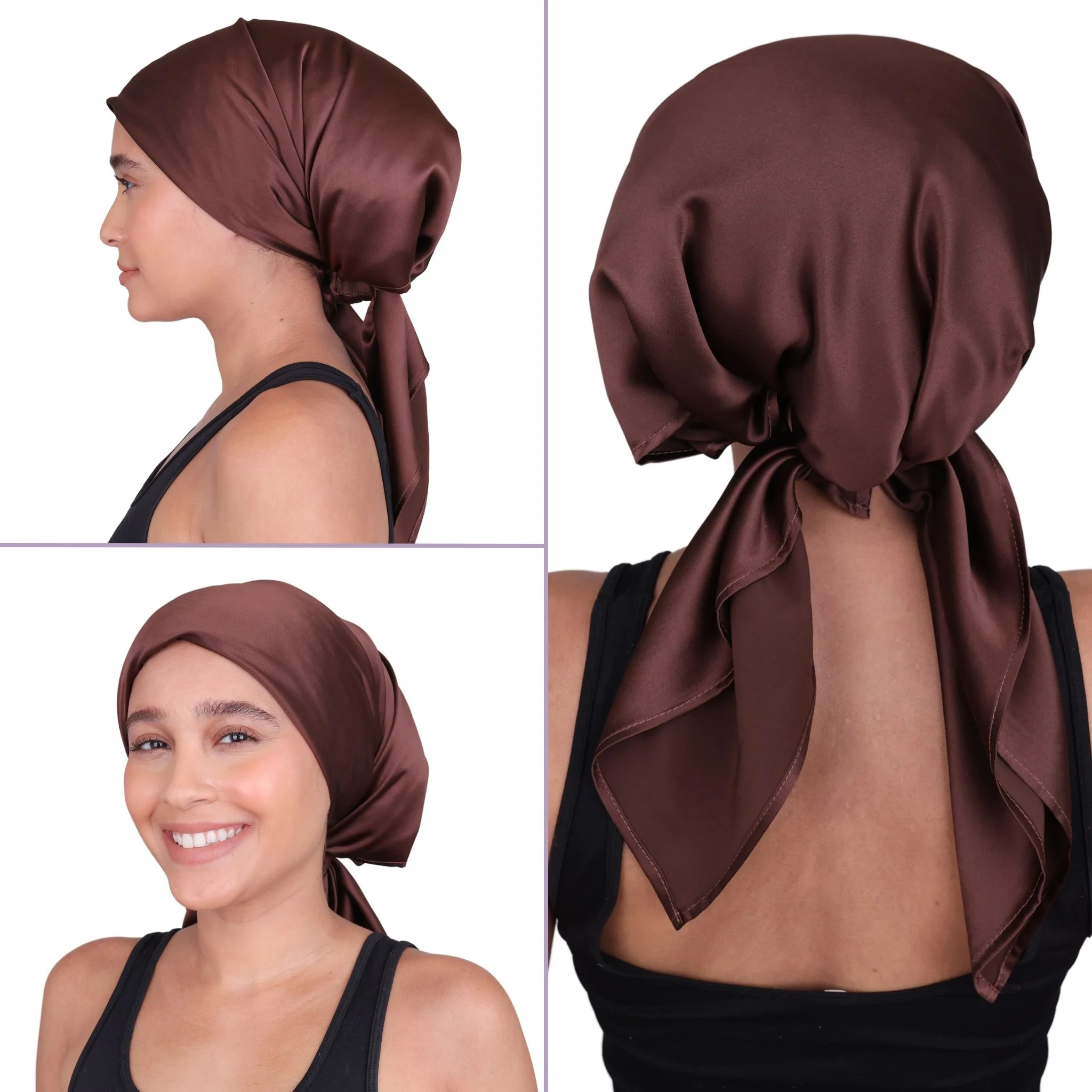 Silk Square Head Scarf - Chocolate - Image 3