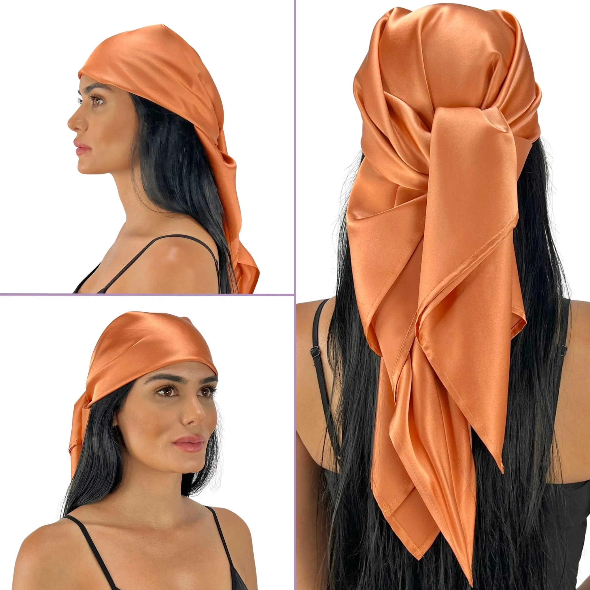 Silk Square Head Scarf - Copper - Image 3
