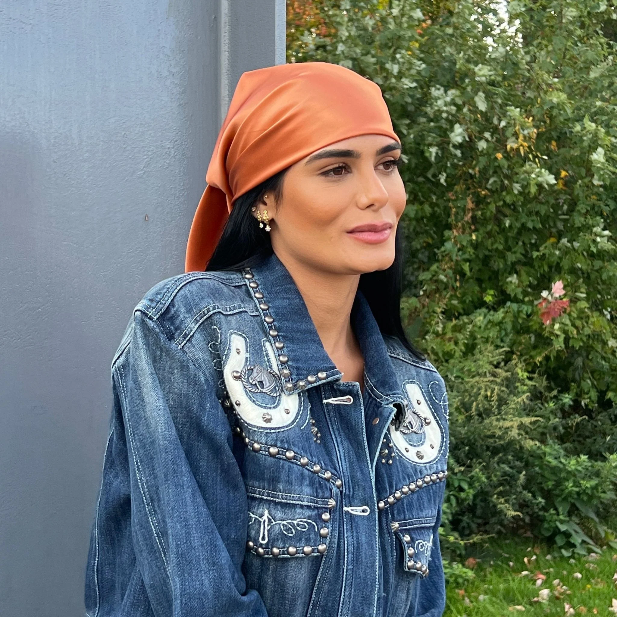 Silk Square Head Scarf - Copper - Image 7