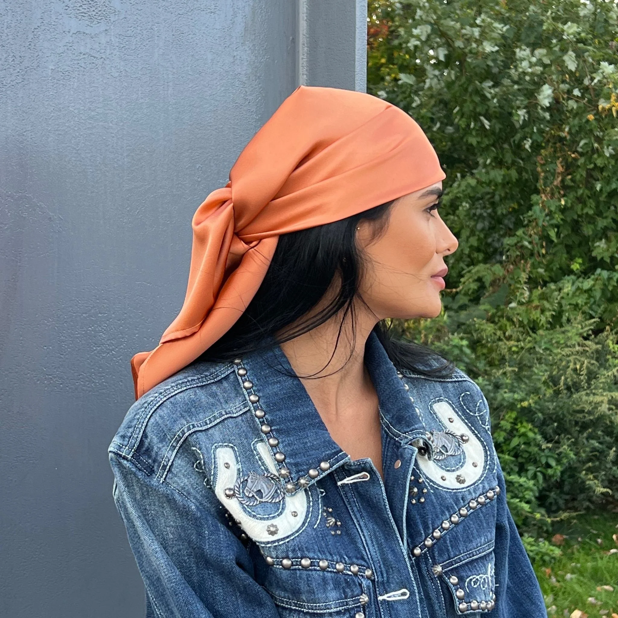 Silk Square Head Scarf - Copper - Image 8