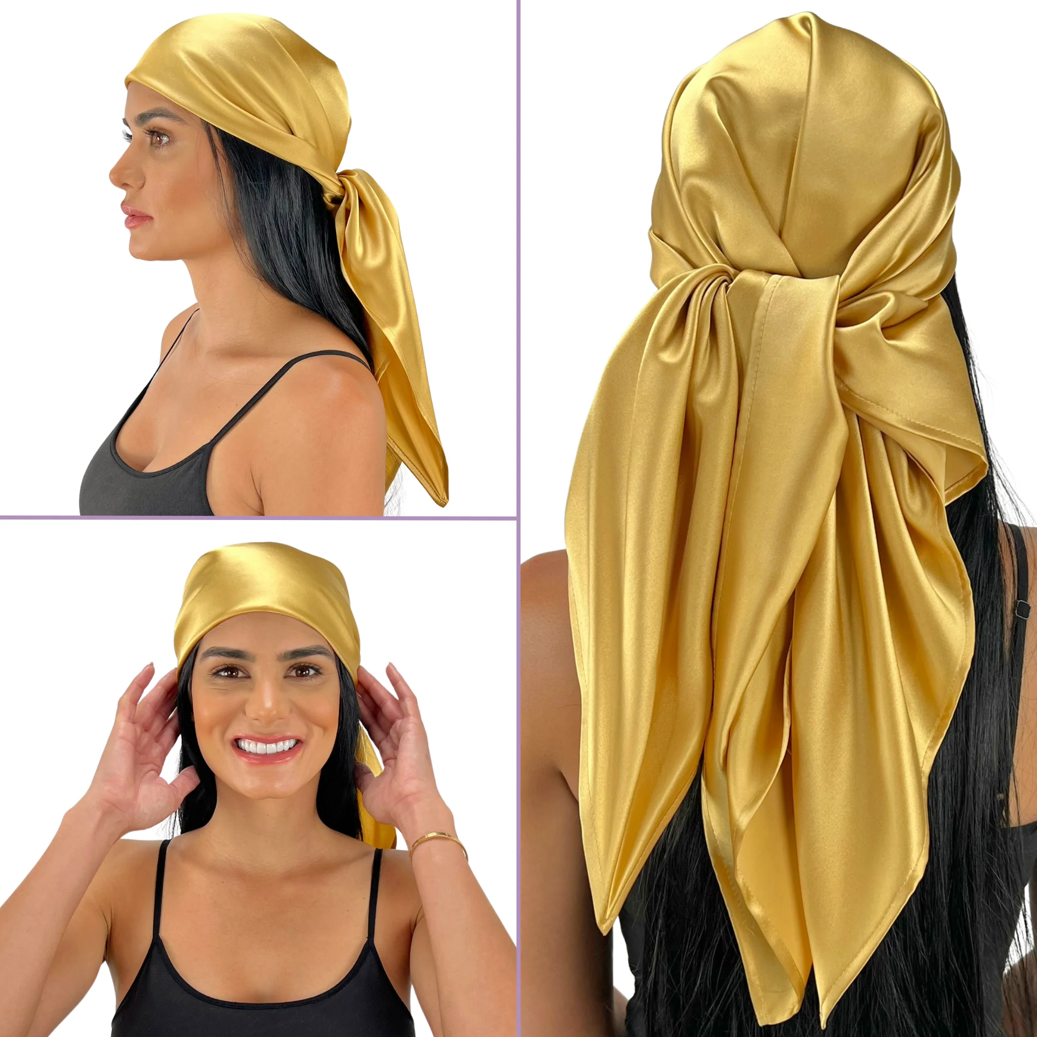 Silk Square Head Scarf - Gold - Image 3
