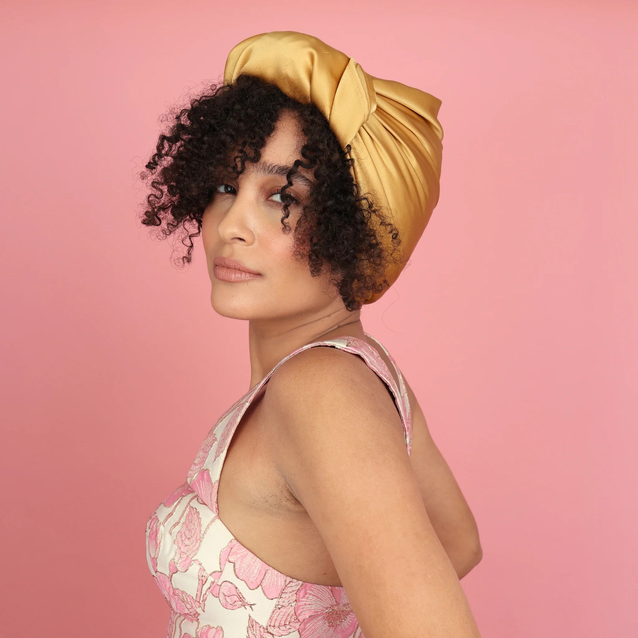 Silk Square Head Scarf - Gold - Image 6