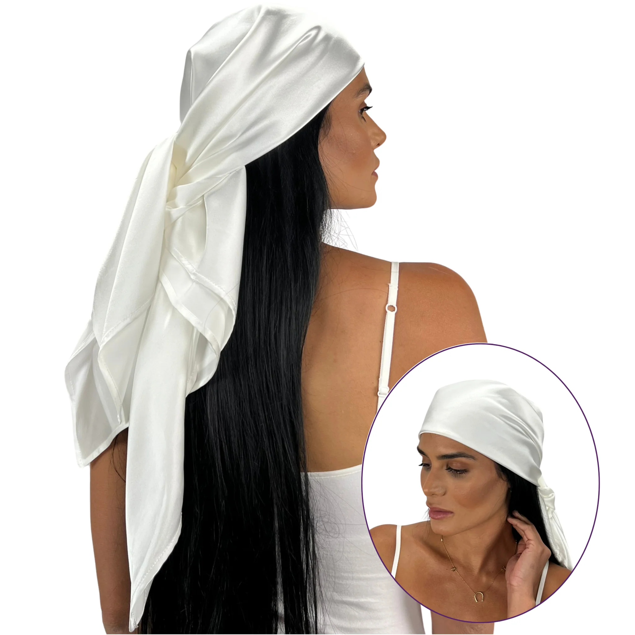 Silk Square Head Scarf - Natural Ivory - Image 3