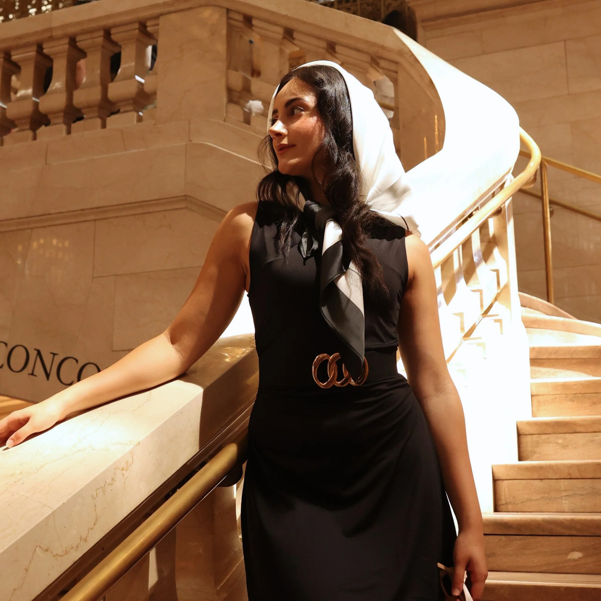 Silk Square Head Scarf - Black/Ivory - Image 10