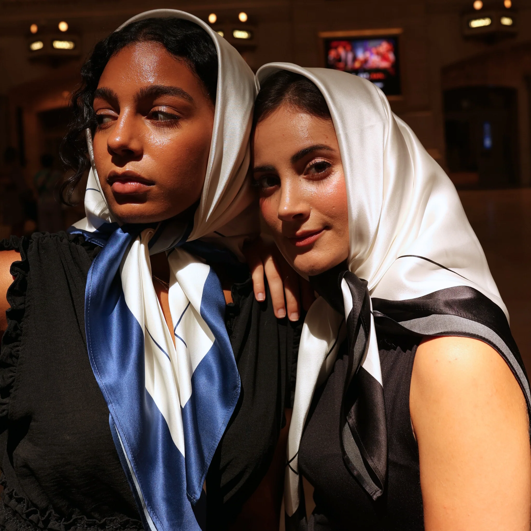 Silk Square Head Scarf - Black/Ivory - Image 11