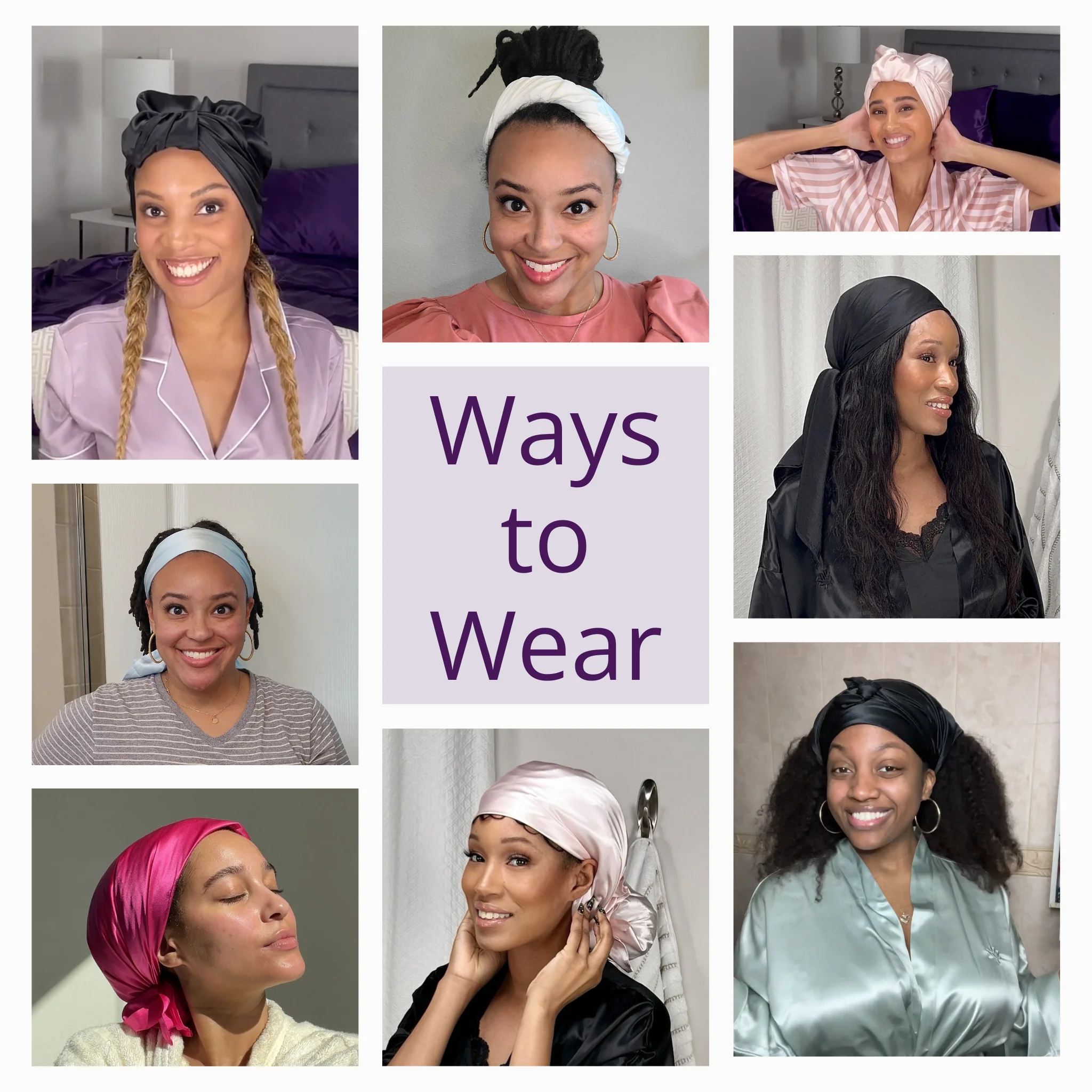 Silk Square Head Scarf - Black - Image 11