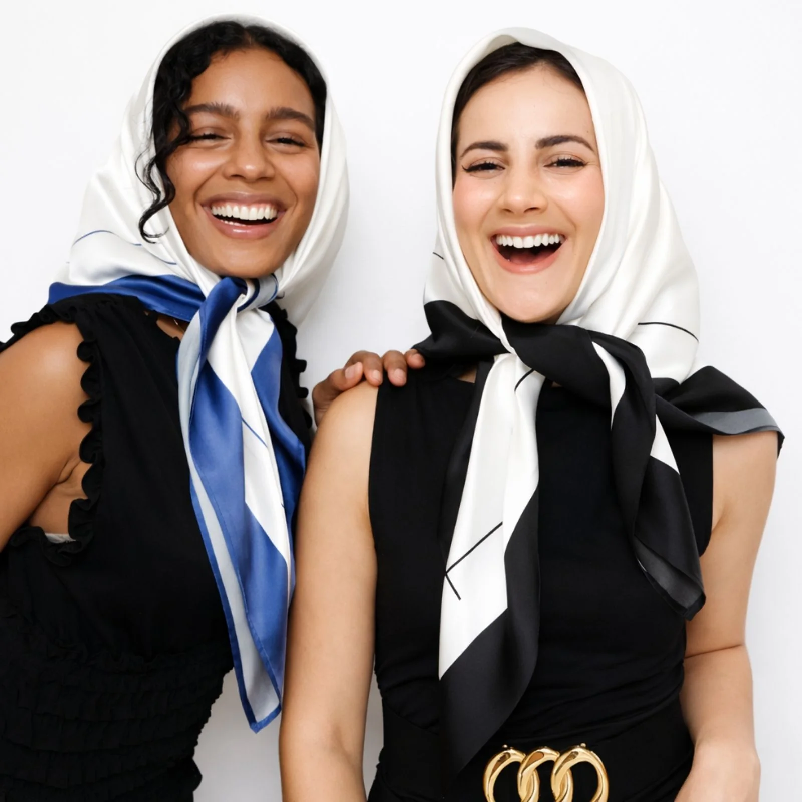 Silk Square Head Scarf - Black/Ivory - Image 4